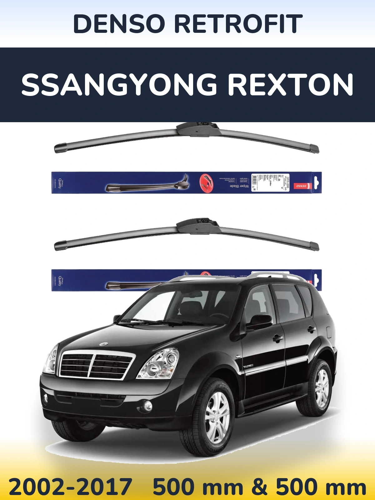 Komplet przednich wycieraczek Denso Retrofit 500 & 500 mm do SsangYong Rexton 2002-2017