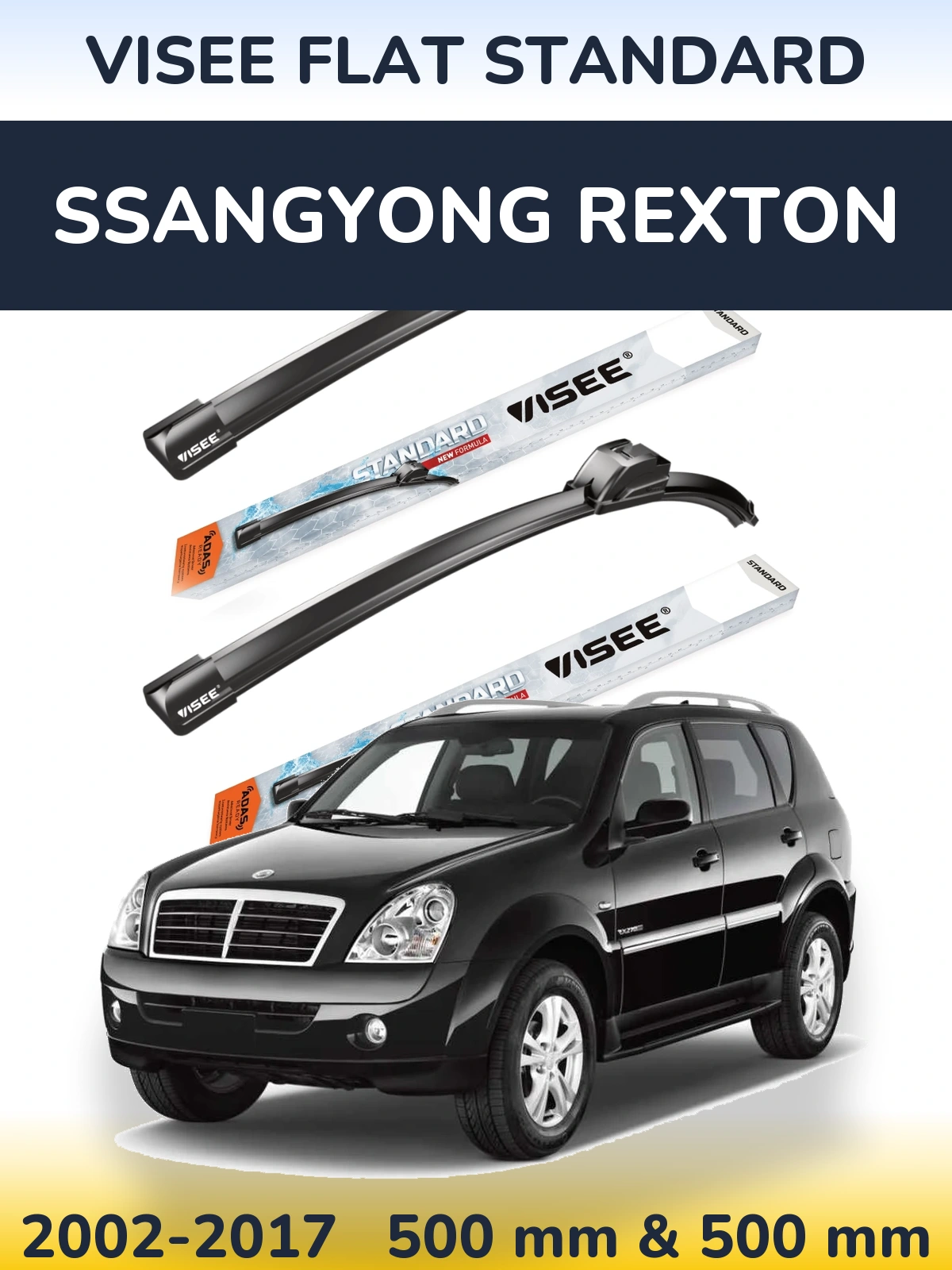 Комплект передних дворников VISEE FLAT STANDARD 500 & 500 мм для SsangYong Rexton 2002-2017