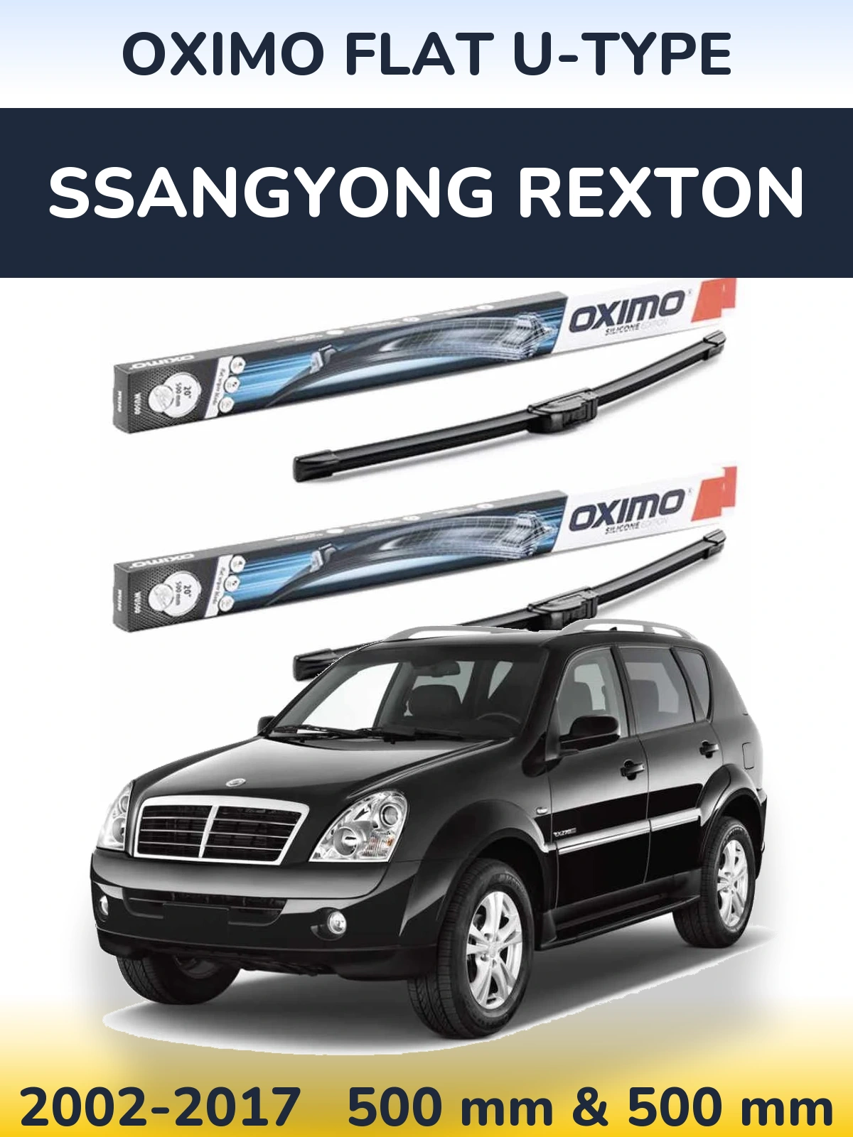 Komplet przednich wycieraczek Oximo Flat U-type 500 & 500 mm do SsangYong Rexton 2002-2017