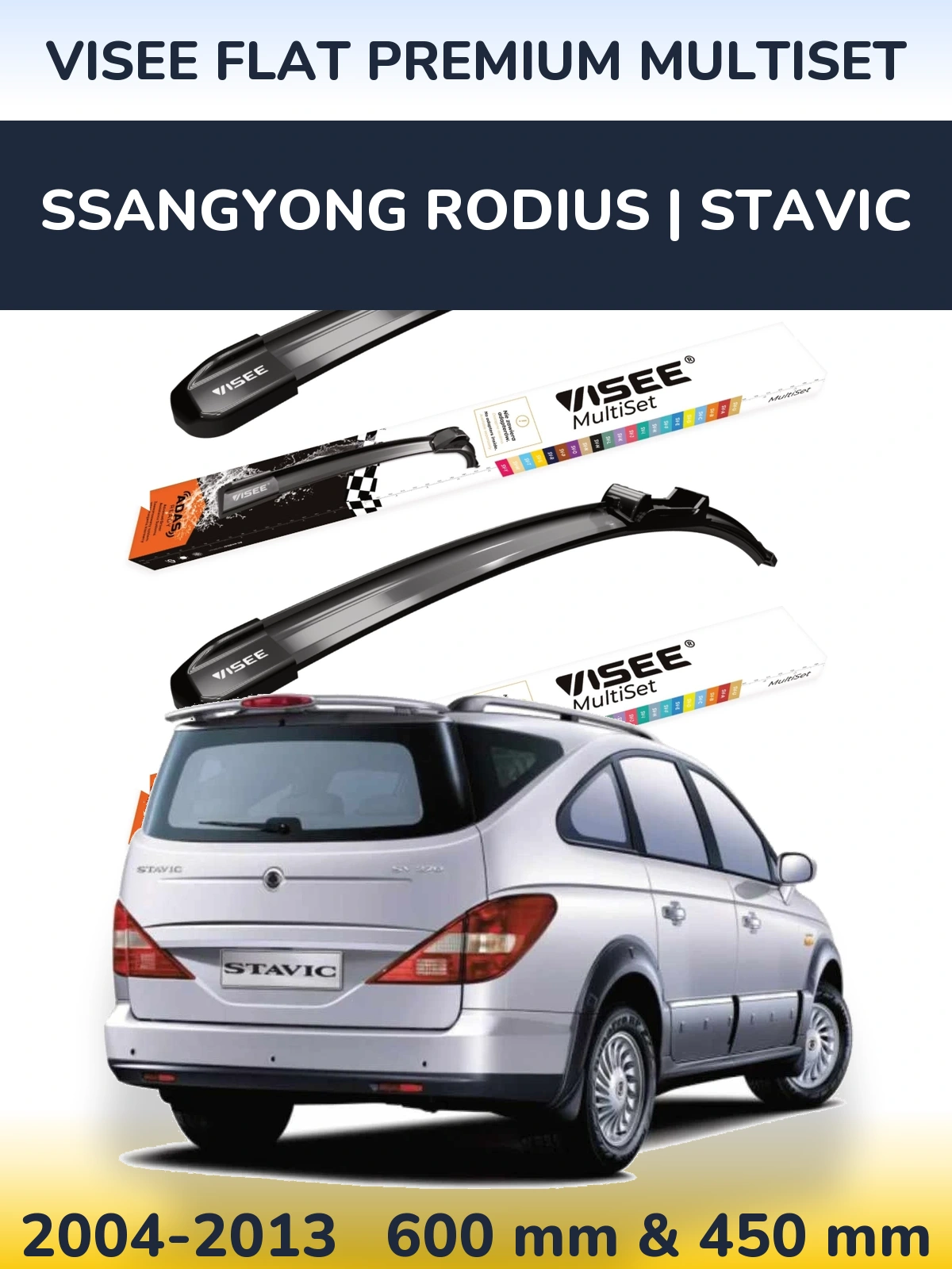 Front wiper blade set VISEE FLAT PREMIUM MultiSet 600 & 450 mm for SsangYong Rodius | Stavic 2004-2013
