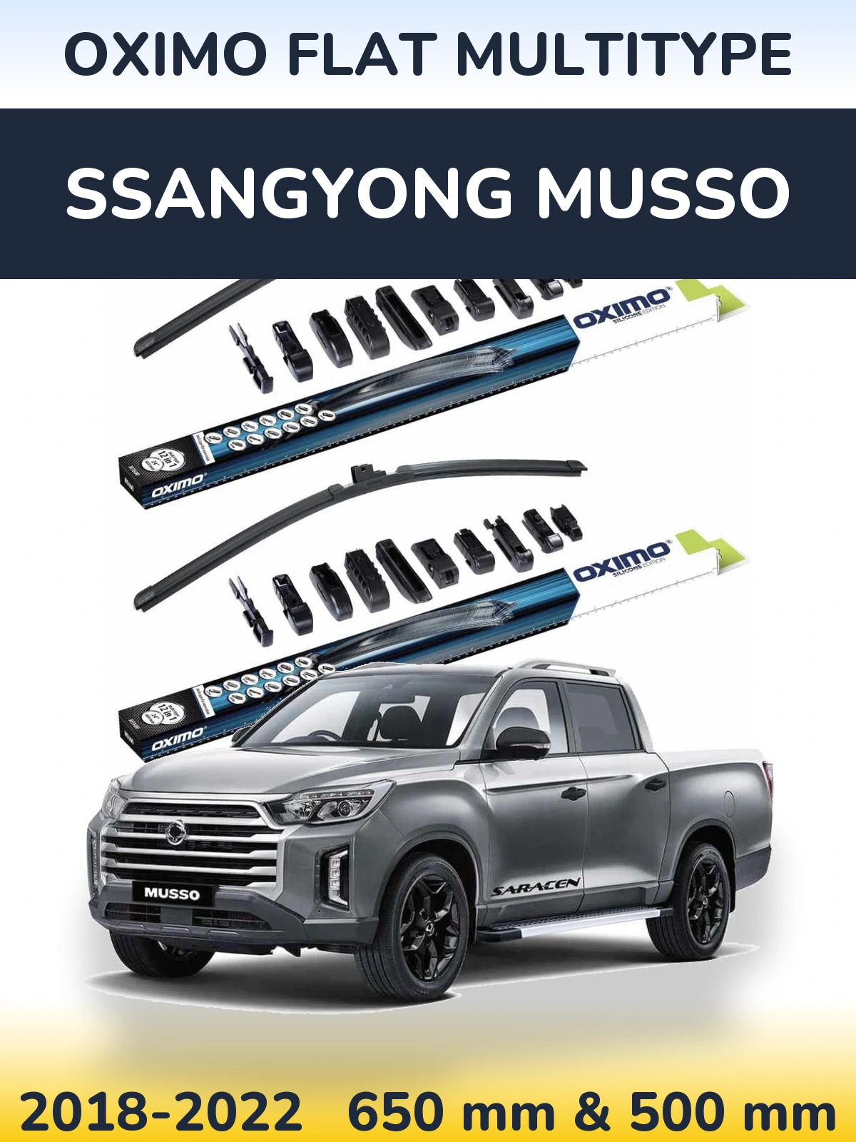 Komplet przednich wycieraczek Oximo Flat MultiType 650 & 500 mm do SsangYong Musso 2018-2022
