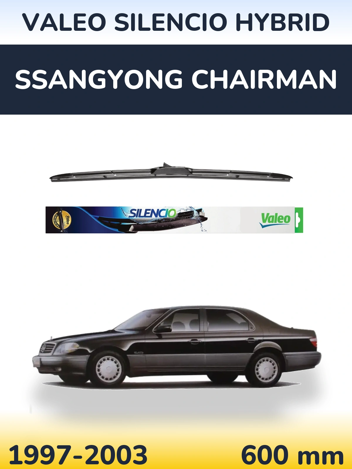 Front wiper blade Valeo Silencio Hybrid 600 mm for SsangYong Chairman 1997-2003