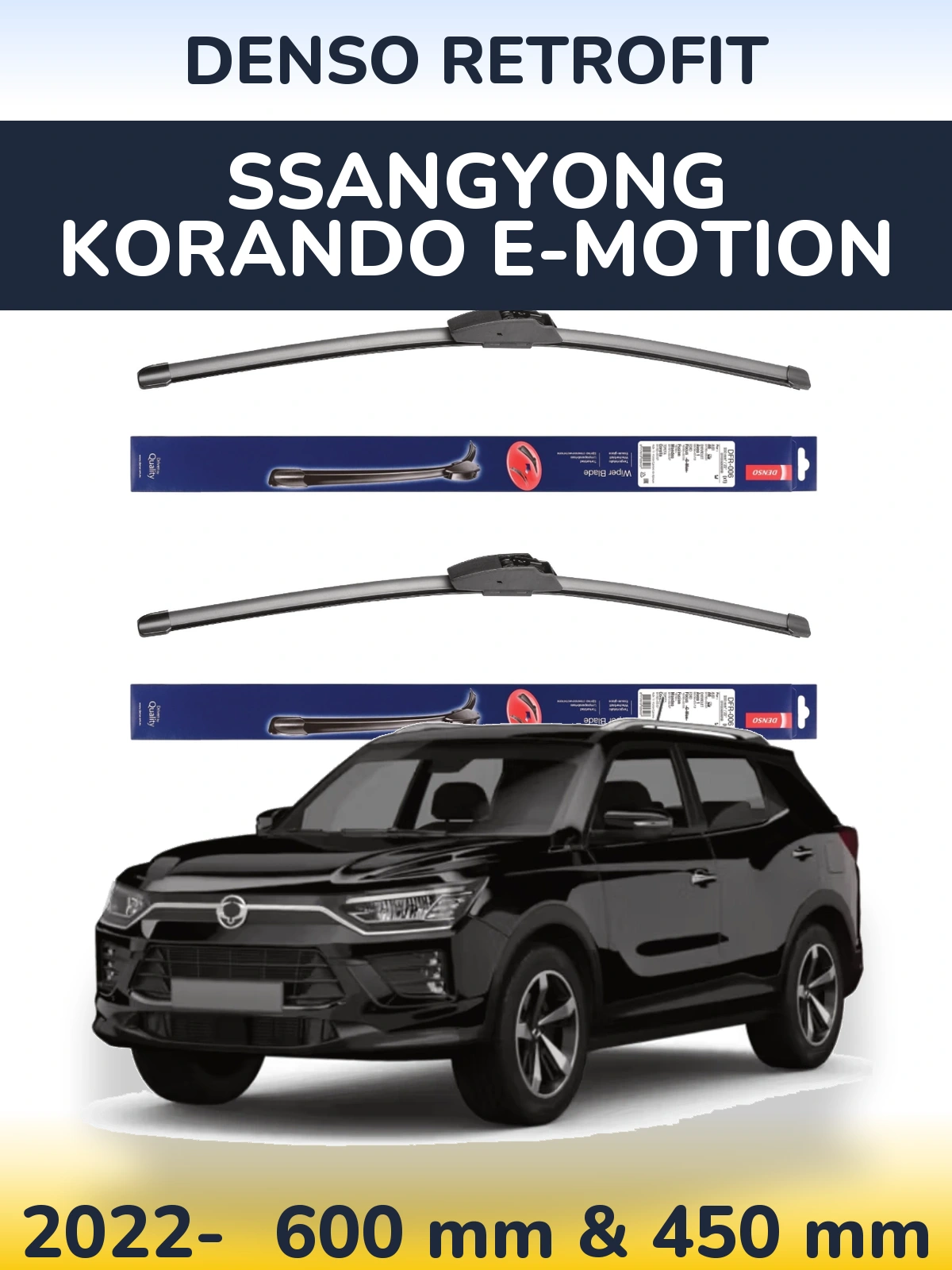 Front wiper blade set Denso Retrofit 600 & 450 mm for SsangYong Korando E-Motion 2022-2026