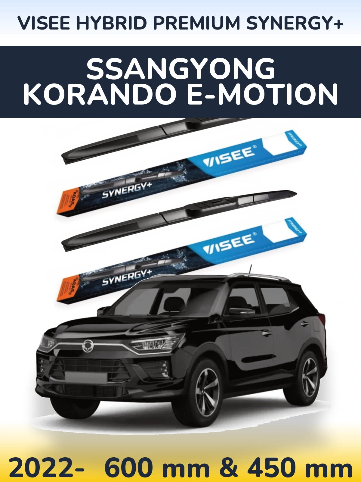 Komplet przednich wycieraczek VISEE HYBRID PREMIUM SYNERGY+ 600 & 450 mm do SsangYong Korando E-Motion 2022-2026