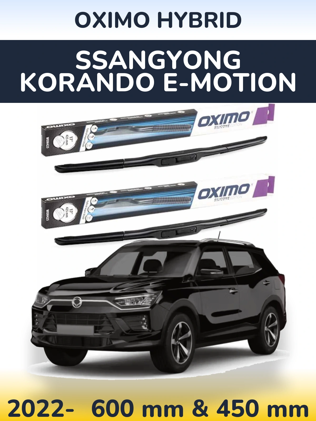 Front wiper blade set Oximo Hybrid 600 & 450 mm for SsangYong Korando E-Motion 2022-2026