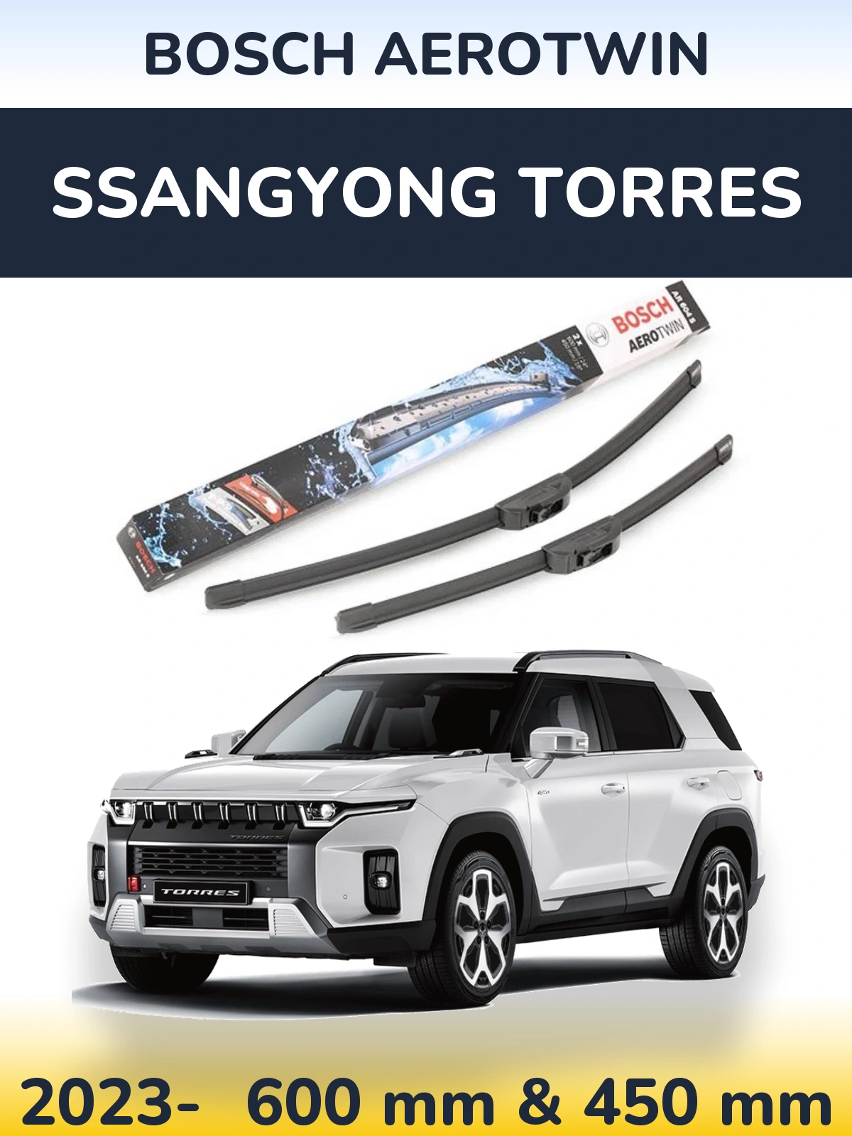 Komplet przednich wycieraczek BOSCH AeroTwin 600 & 450 mm do SsangYong Torres 2023-2026