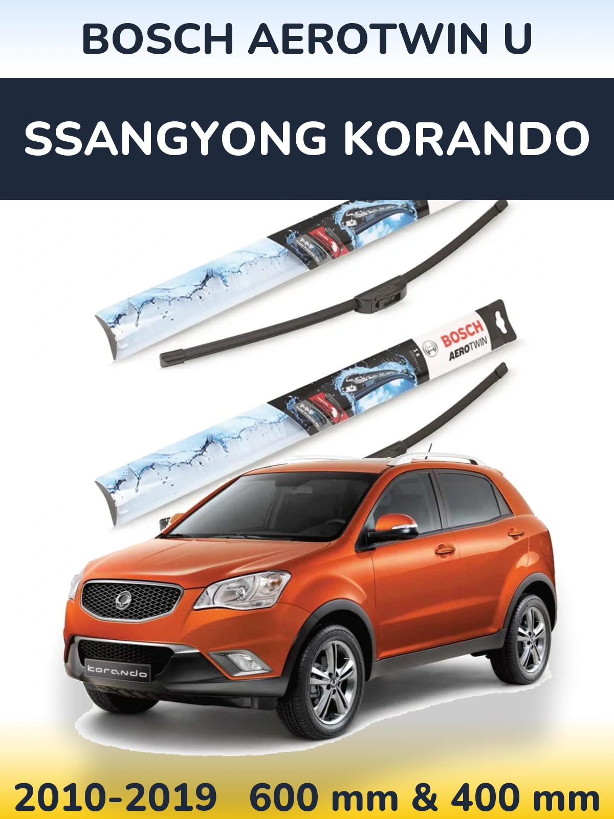 Front wiper blade set BOSCH AeroTwin U 600 & 400 mm for SsangYong Korando 2010-2019