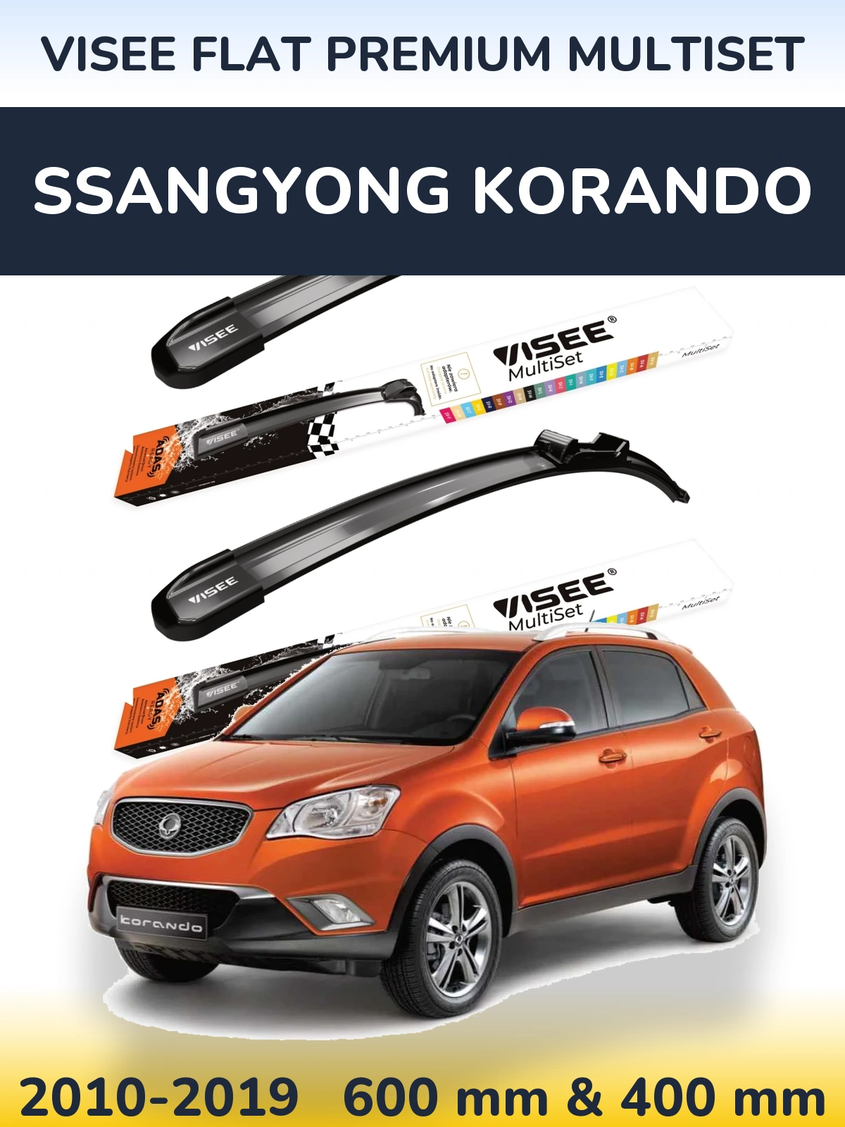 Komplet przednich wycieraczek VISEE FLAT PREMIUM MultiSet 600 & 400 mm do SsangYong Korando 2010-2019