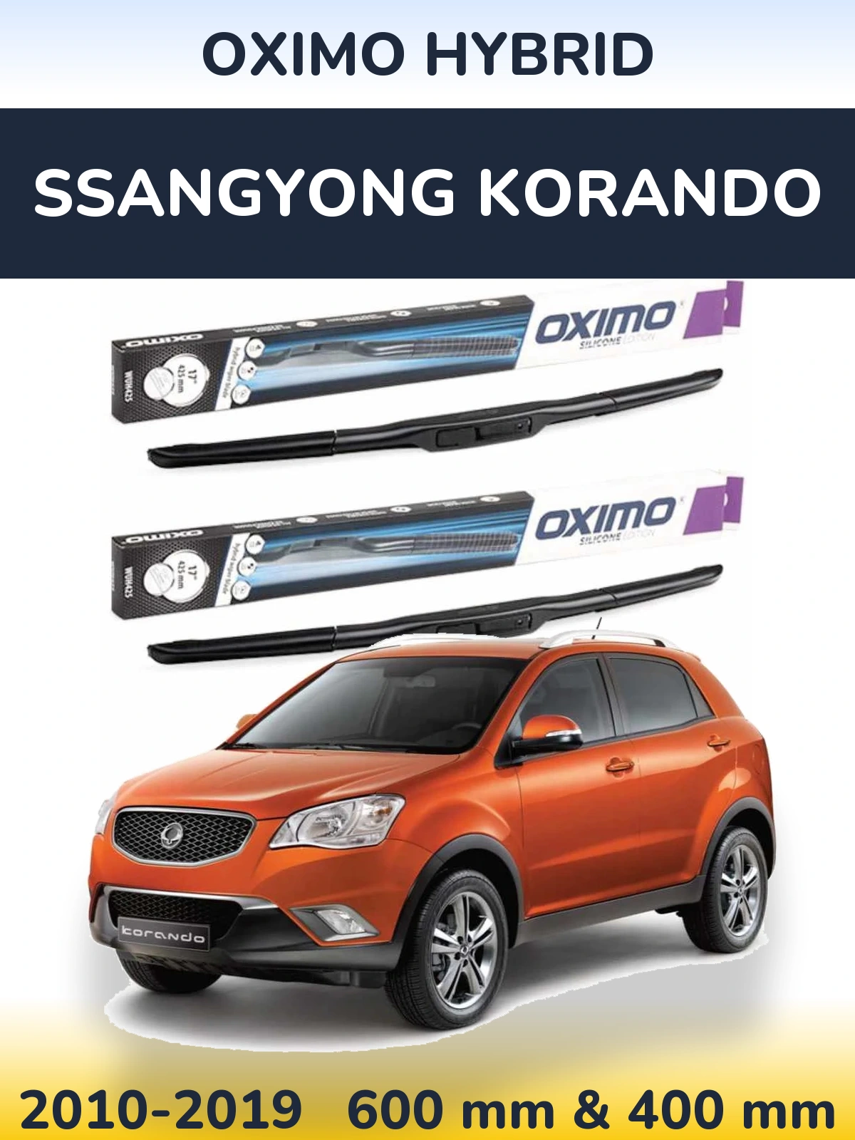 Комплект передних дворников Oximo Hybrid 600 & 400 мм для SsangYong Korando 2010-2019
