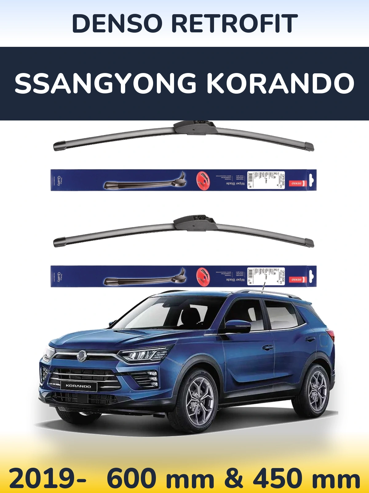 Komplet przednich wycieraczek Denso Retrofit 600 & 450 mm do SsangYong Korando 2019-2026