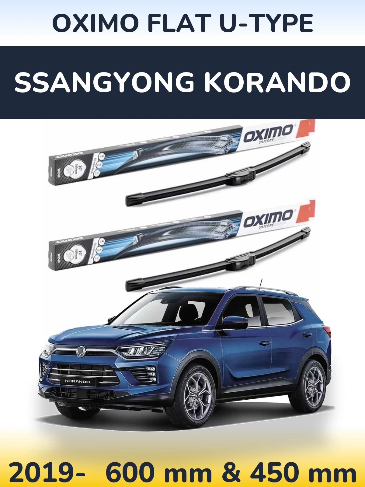 Komplet przednich wycieraczek Oximo Flat U-type 600 & 450 mm do SsangYong Korando 2019-2026