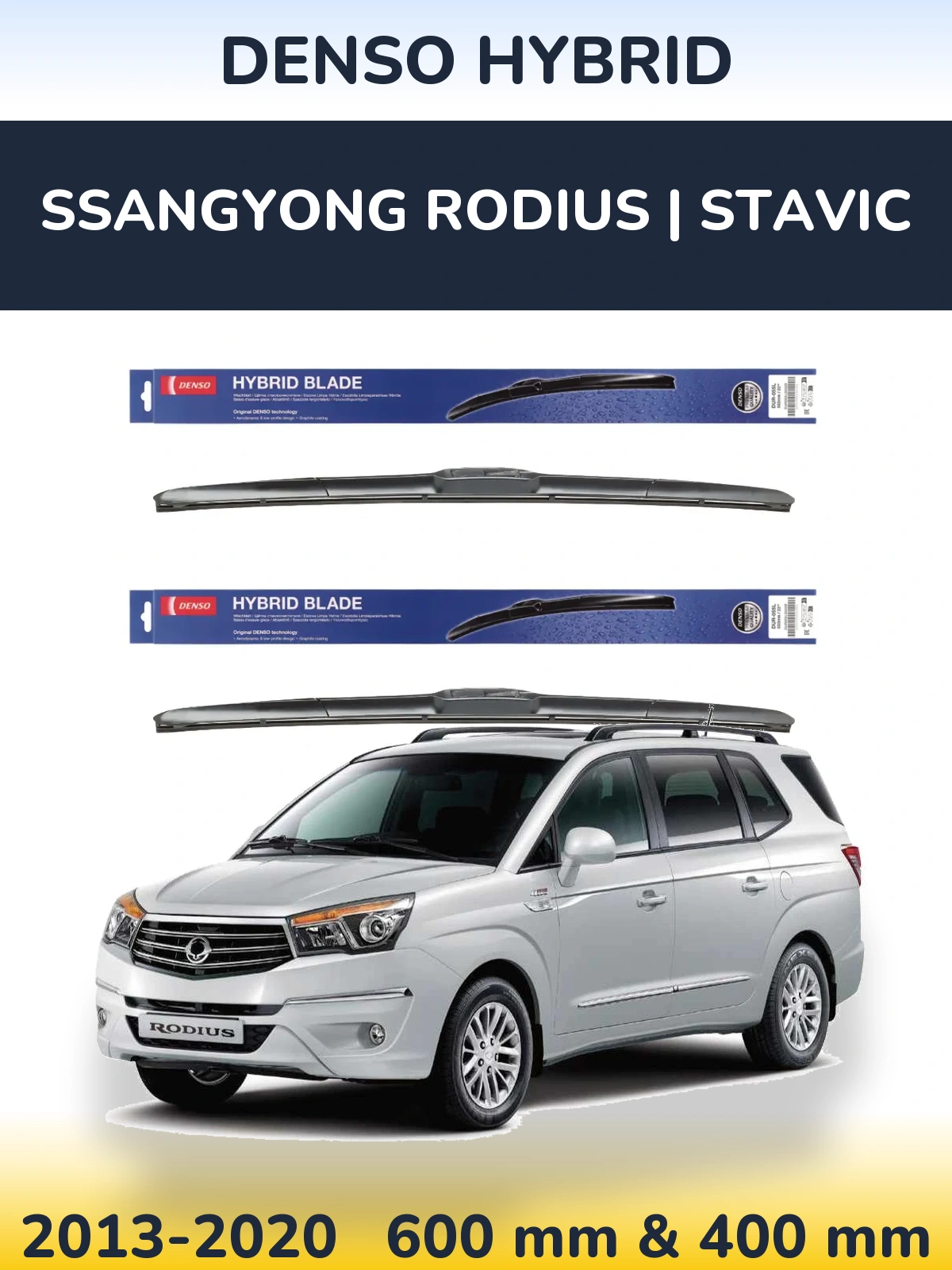 Komplet przednich wycieraczek Denso Hybrid 600 & 400 mm do SsangYong Rodius | Stavic 2013-2020