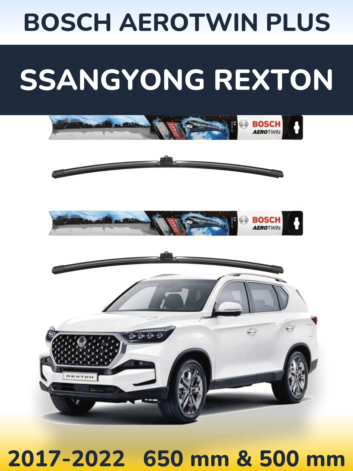 Komplet przednich wycieraczek BOSCH AeroTwin Plus 650 & 500 mm do SsangYong Rexton 2017-2022