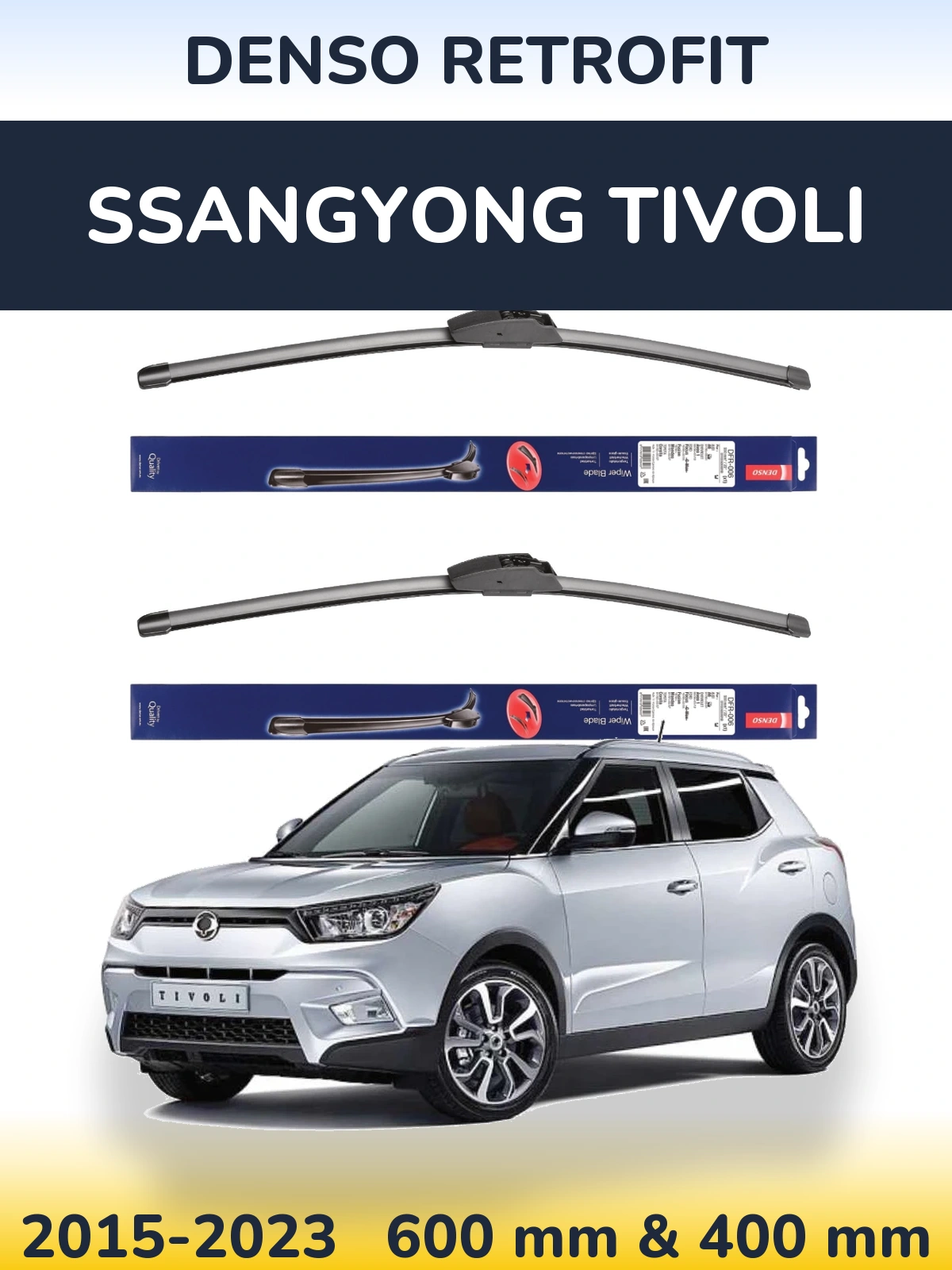 Комплект передних дворников Denso Retrofit 600 & 400 мм для SsangYong Tivoli 2015-2023
