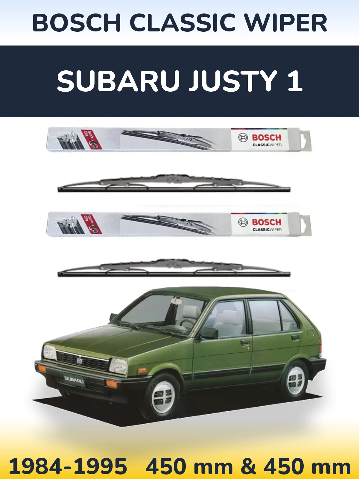 Komplet przednich wycieraczek BOSCH Classic Wiper 450 & 450 mm do Subaru Justy 1 1984-1995