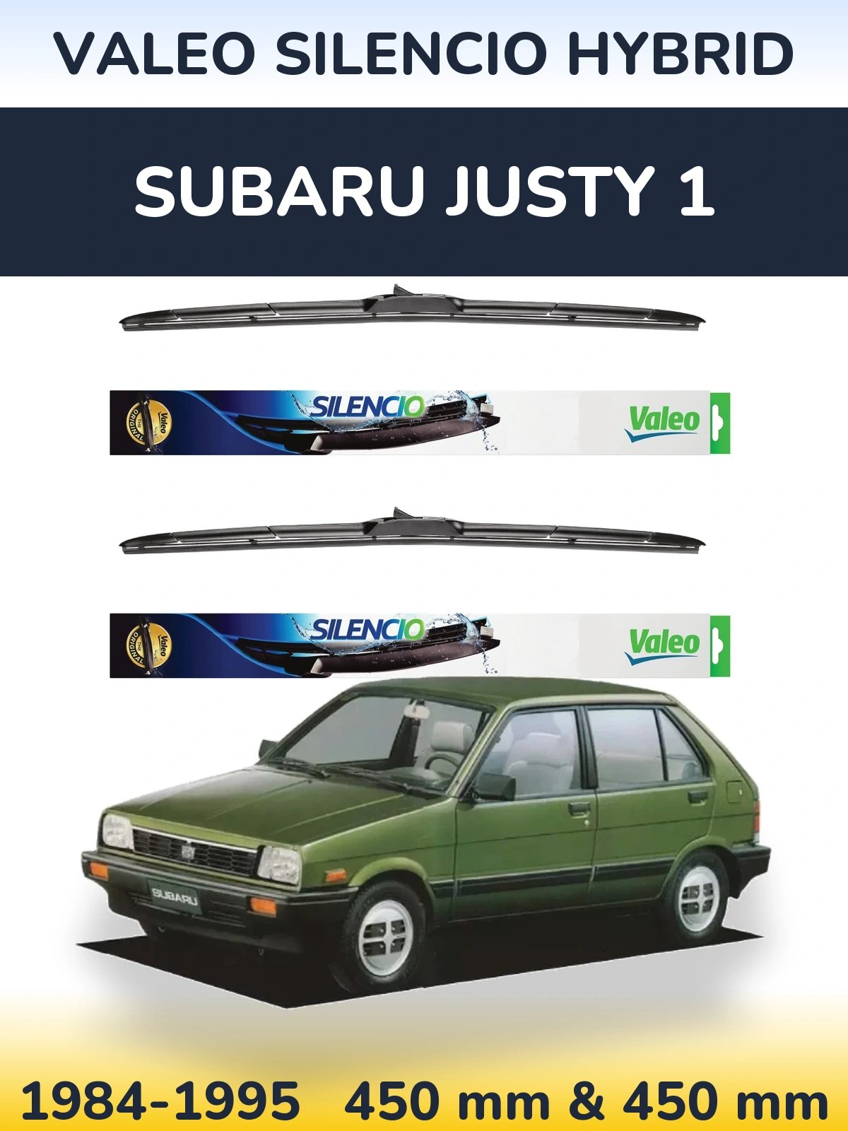 Komplet przednich wycieraczek Valeo Silencio Hybrid 450 & 450 mm do Subaru Justy 1 1984-1995