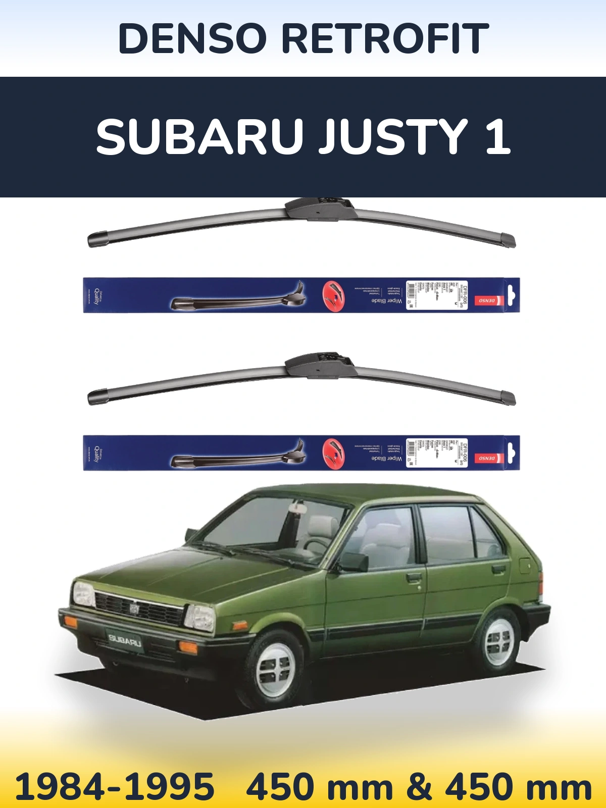 Komplet przednich wycieraczek Denso Retrofit 450 & 450 mm do Subaru Justy 1 1984-1995