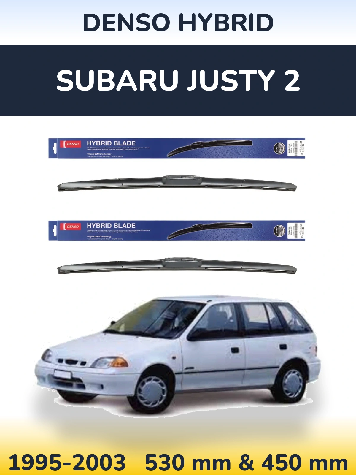 Komplet przednich wycieraczek Denso Hybrid 530 & 450 mm do Subaru Justy 2 1995-2003