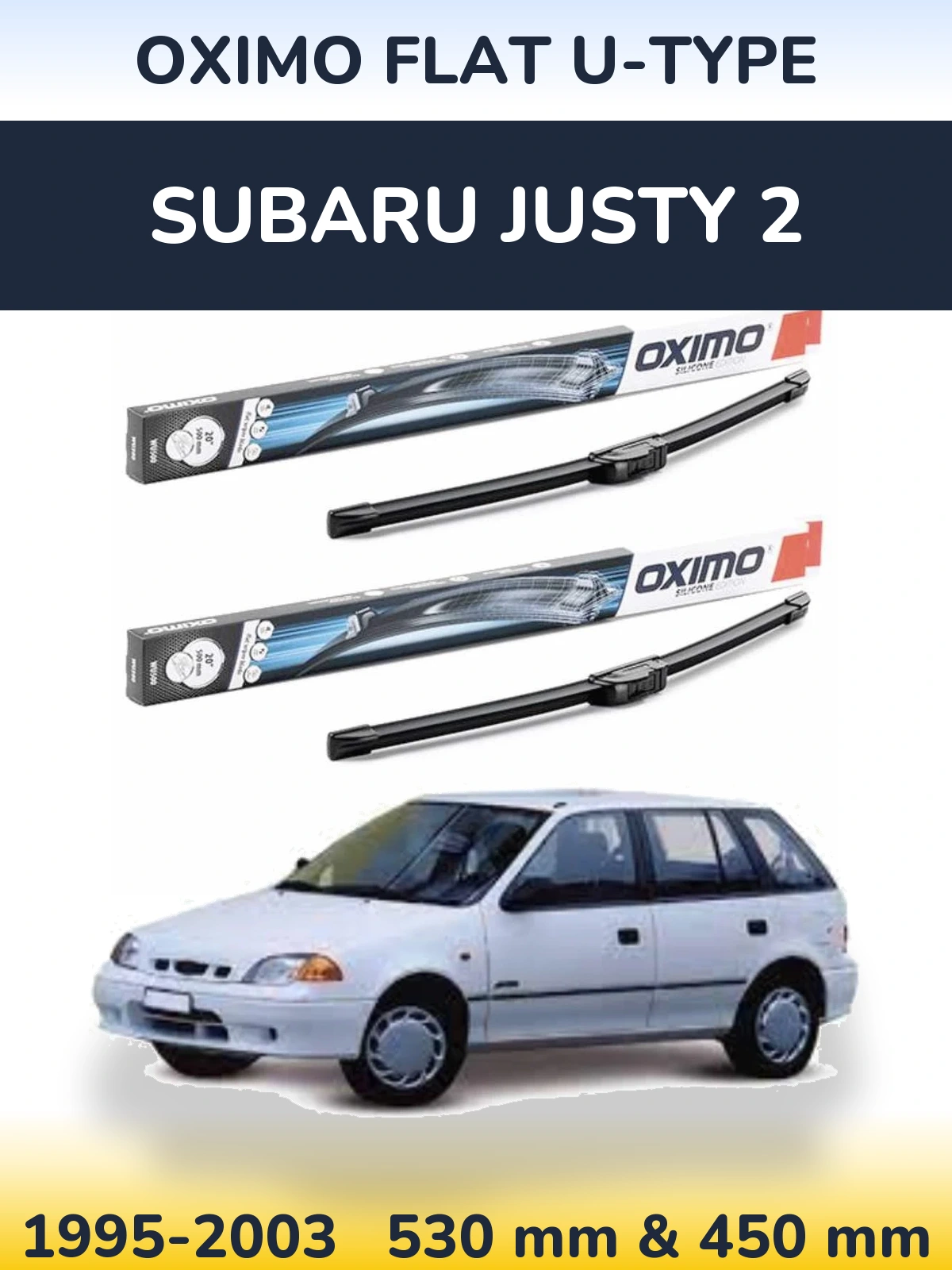 Komplet przednich wycieraczek Oximo Flat U-type 530 & 450 mm do Subaru Justy 2 1995-2003