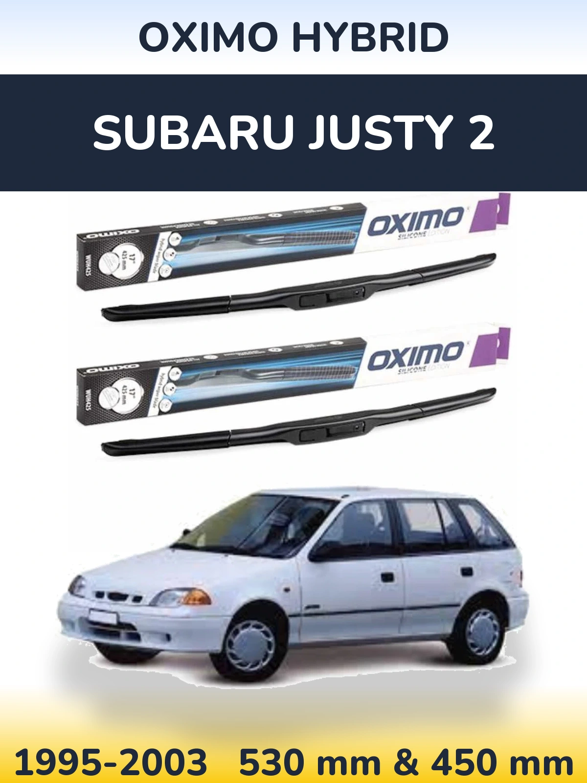 Komplet przednich wycieraczek Oximo Hybrid 530 & 450 mm do Subaru Justy 2 1995-2003
