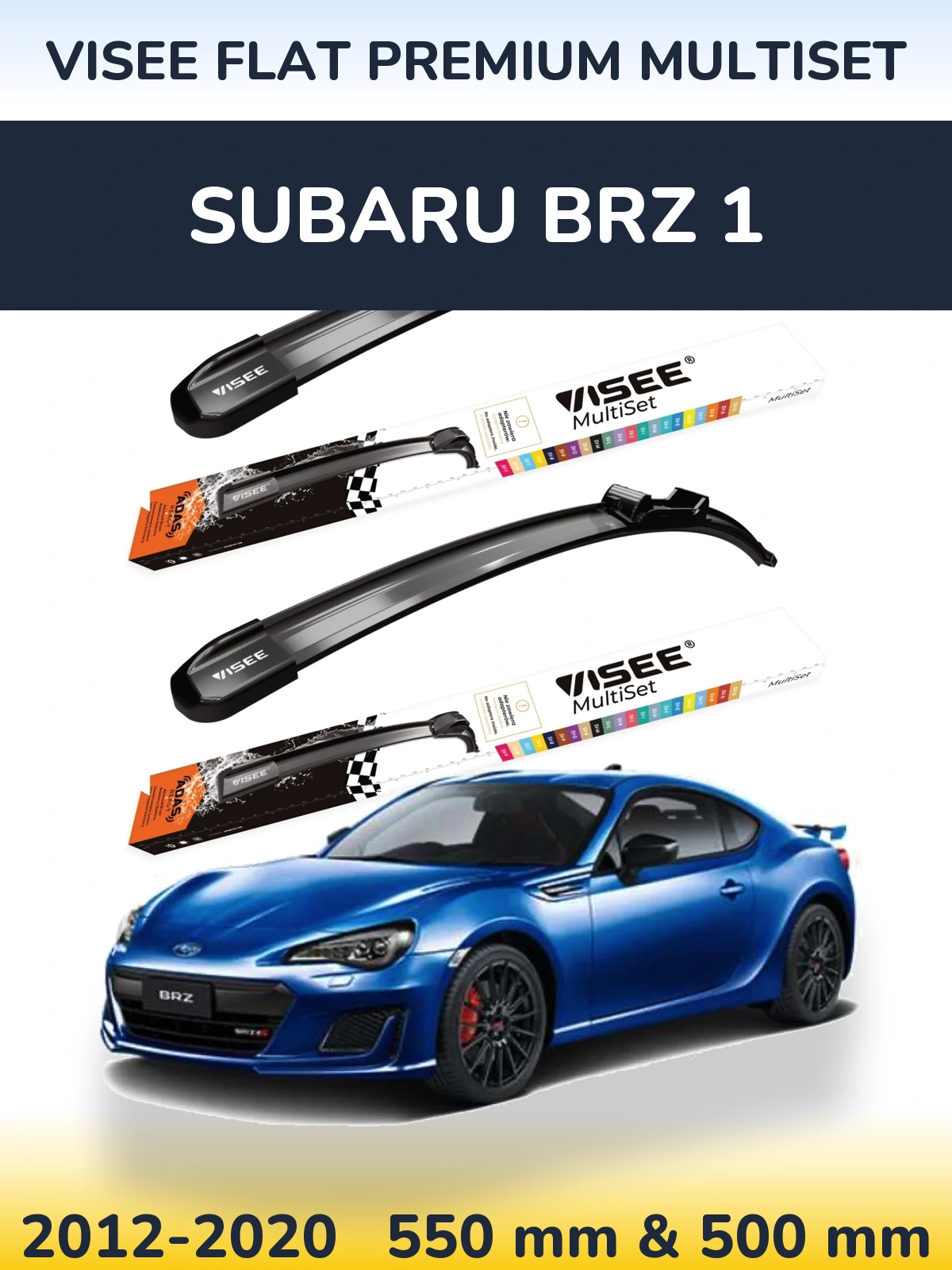 Комплект передних дворников VISEE FLAT PREMIUM MultiSet 550 & 500 мм для Subaru BRZ 1 2012-2020