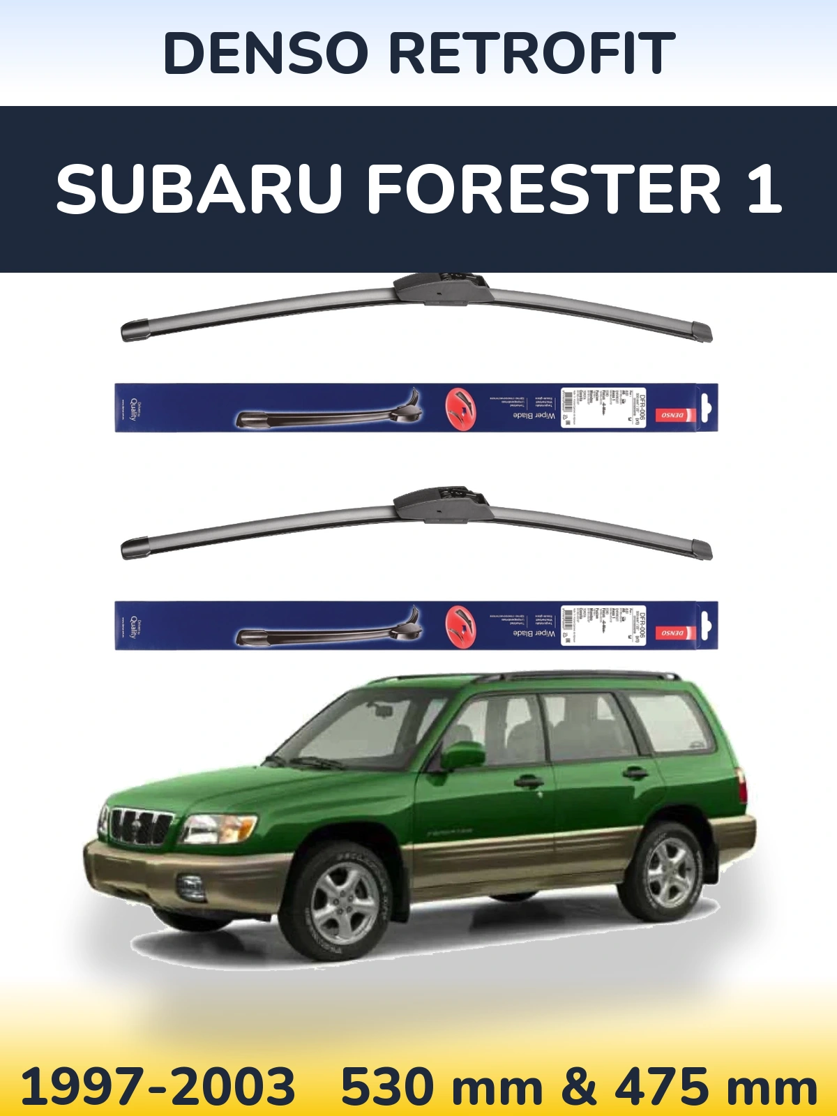 Komplet przednich wycieraczek Denso Retrofit 530 & 475 mm do Subaru Forester 1 1997-2003