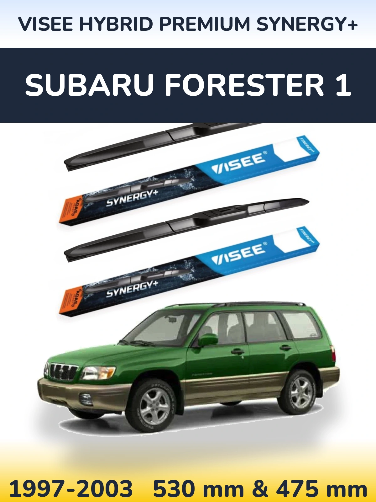 Front wiper blade set VISEE HYBRID PREMIUM SYNERGY+ 530 & 475 mm for Subaru Forester 1 1997-2003
