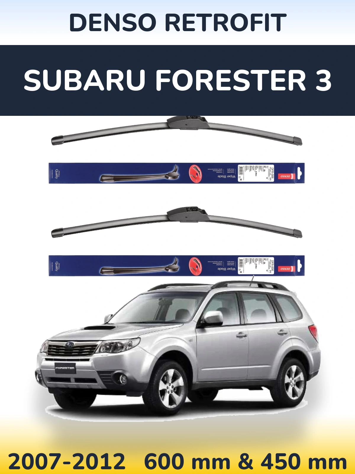 Front wiper blade set Denso Retrofit 600 & 450 mm for Subaru Forester 3 2007-2012