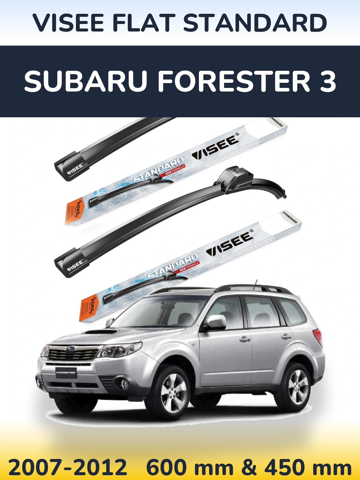 Комплект передніх щіток VISEE FLAT STANDARD 600 & 450 мм для Subaru Forester 3 2007-2012