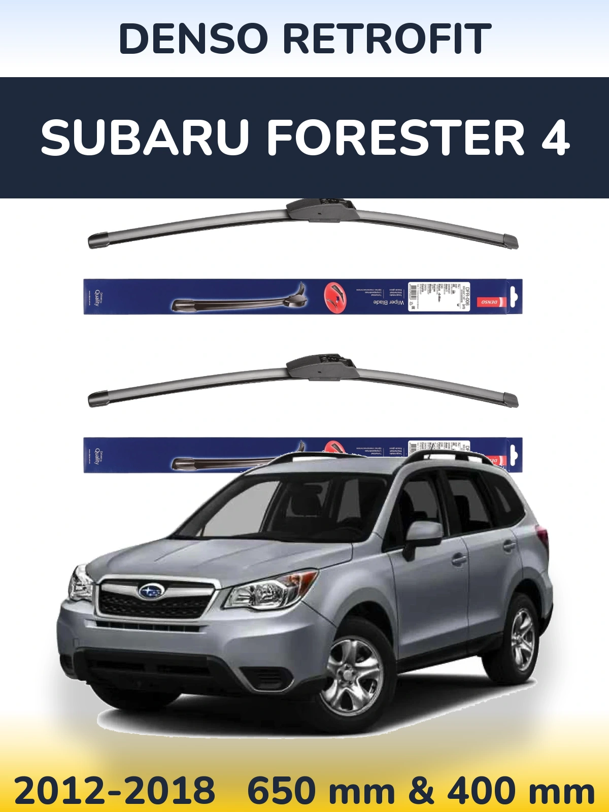 Front wiper blade set Denso Retrofit 650 & 400 mm for Subaru Forester 4 2012-2018