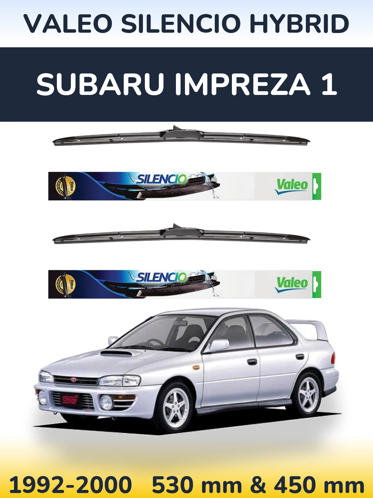 Komplet przednich wycieraczek Valeo Silencio Hybrid 530 & 450 mm do Subaru Impreza 1 1992-2000