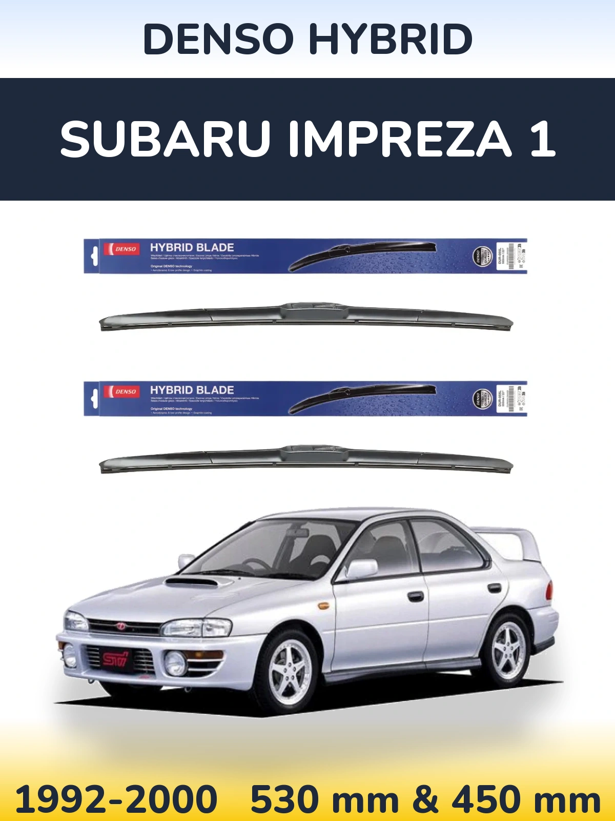 Komplet przednich wycieraczek Denso Hybrid 530 & 450 mm do Subaru Impreza 1 1992-2000