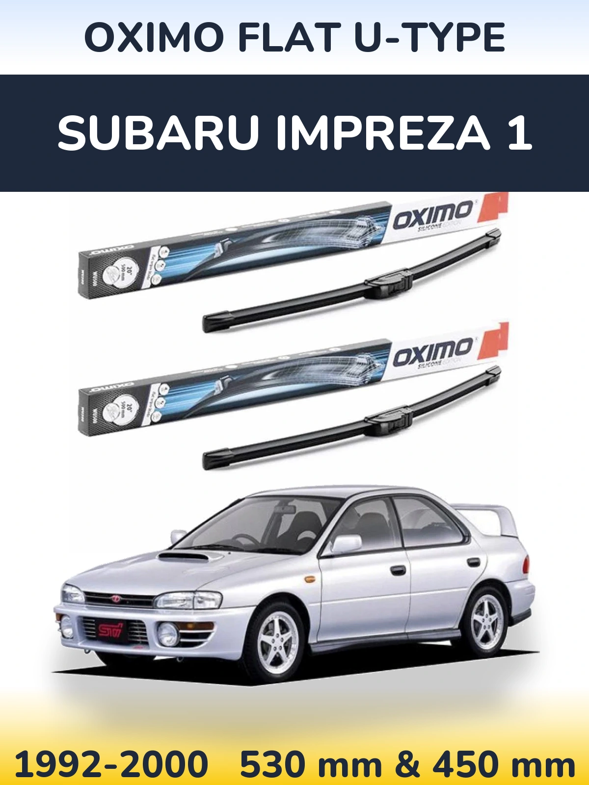 Komplet przednich wycieraczek Oximo Flat U-type 530 & 450 mm do Subaru Impreza 1 1992-2000