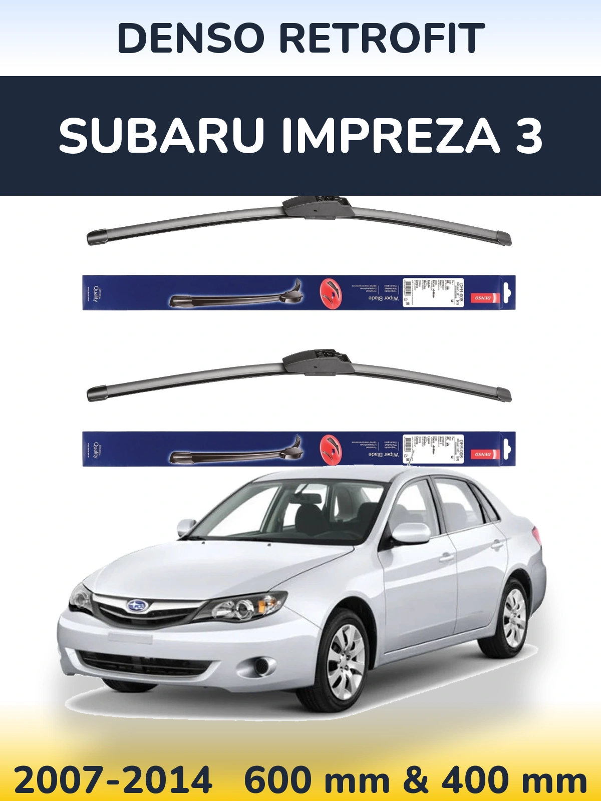 Front wiper blade set Denso Retrofit 600 & 400 mm for Subaru Impreza 3 2007-2014