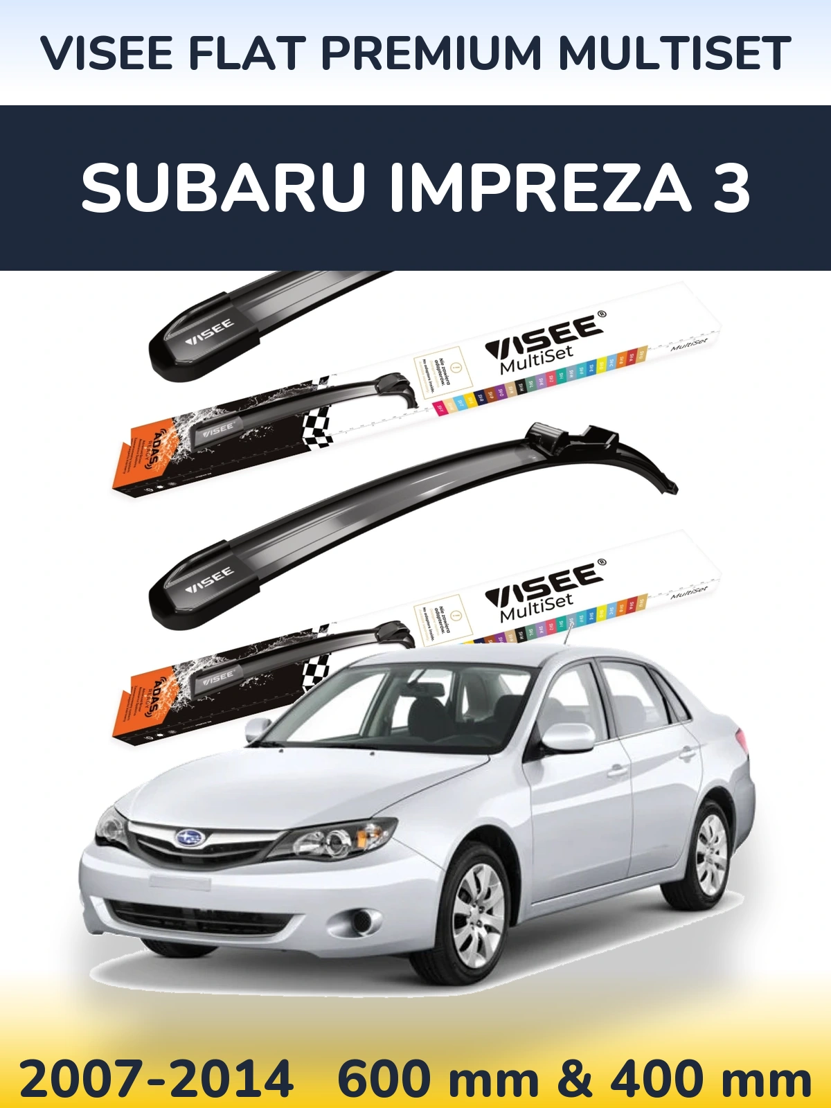Комплект передніх щіток VISEE FLAT PREMIUM MultiSet 600 & 400 мм для Subaru Impreza 3 2007-2014