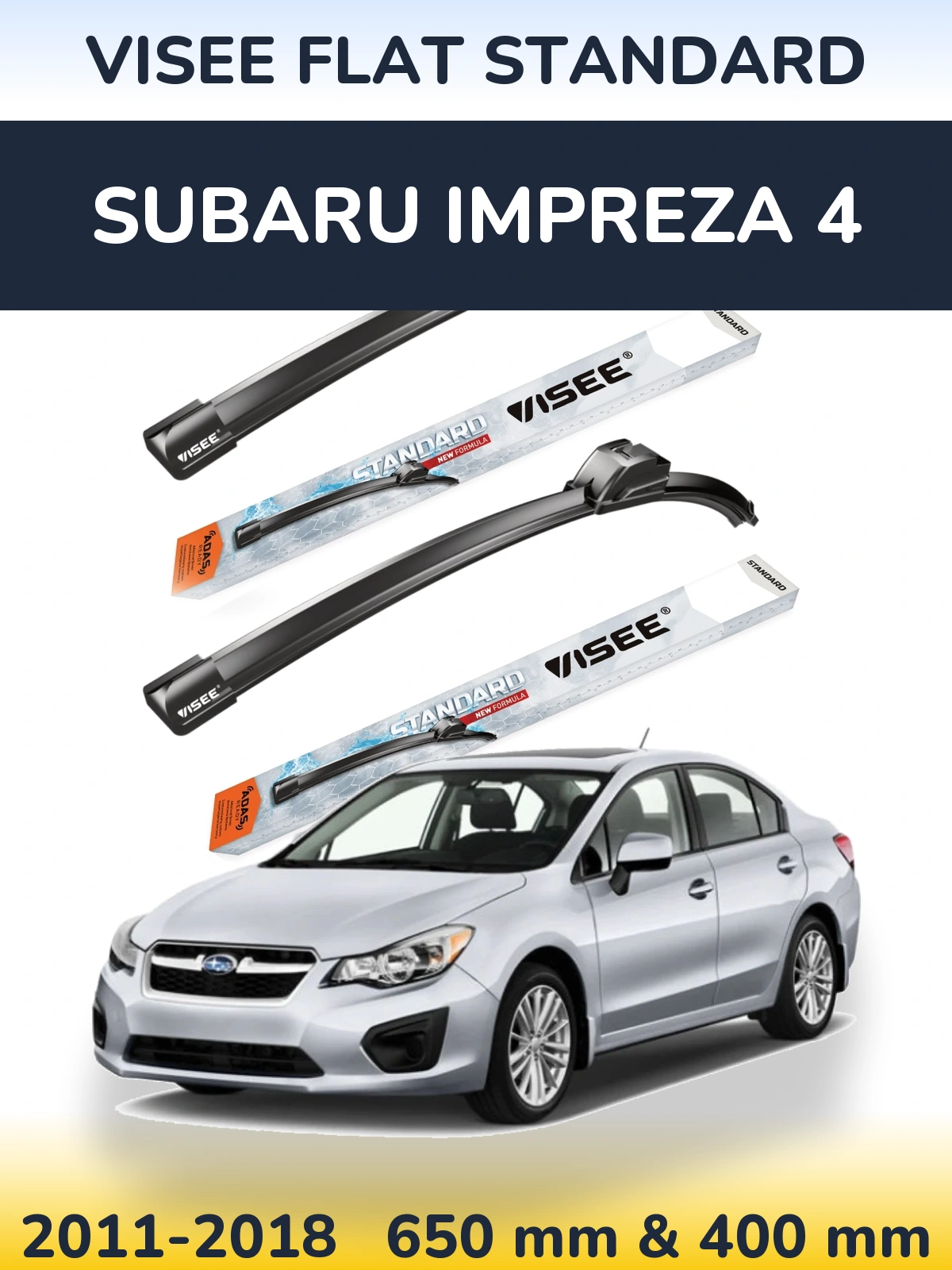 Komplet przednich wycieraczek VISEE FLAT STANDARD 650 & 400 mm do Subaru Impreza 4 2011-2018