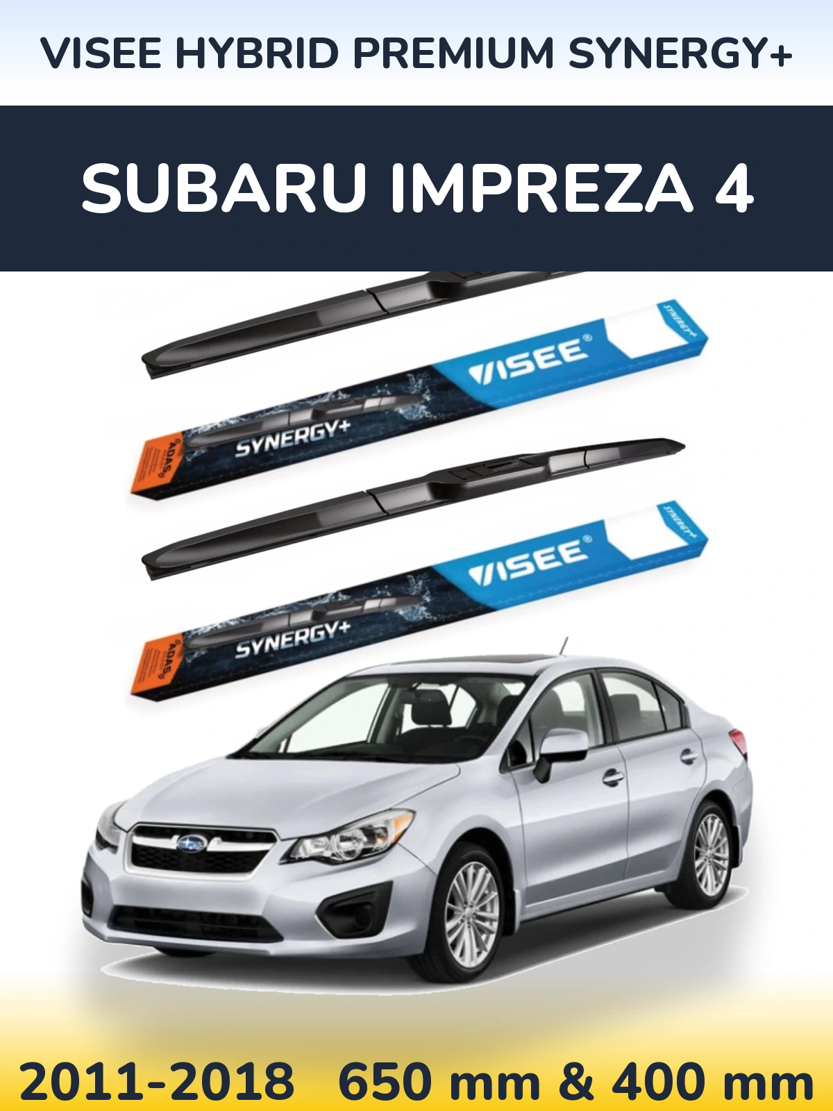 Komplet przednich wycieraczek VISEE HYBRID PREMIUM SYNERGY+ 650 & 400 mm do Subaru Impreza 4 2011-2018