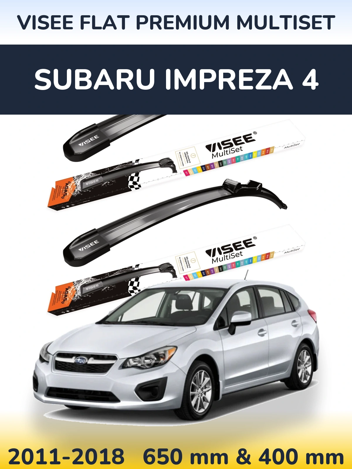 Комплект передних дворников VISEE FLAT PREMIUM MultiSet 650 & 400 мм для Subaru Impreza 4 2011-2018