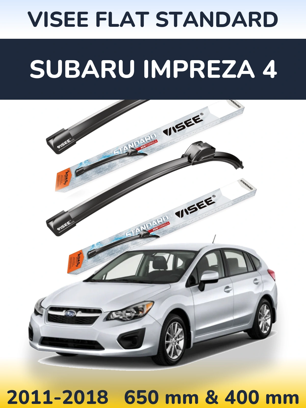 Комплект передних дворников VISEE FLAT STANDARD 650 & 400 мм для Subaru Impreza 4 2011-2018