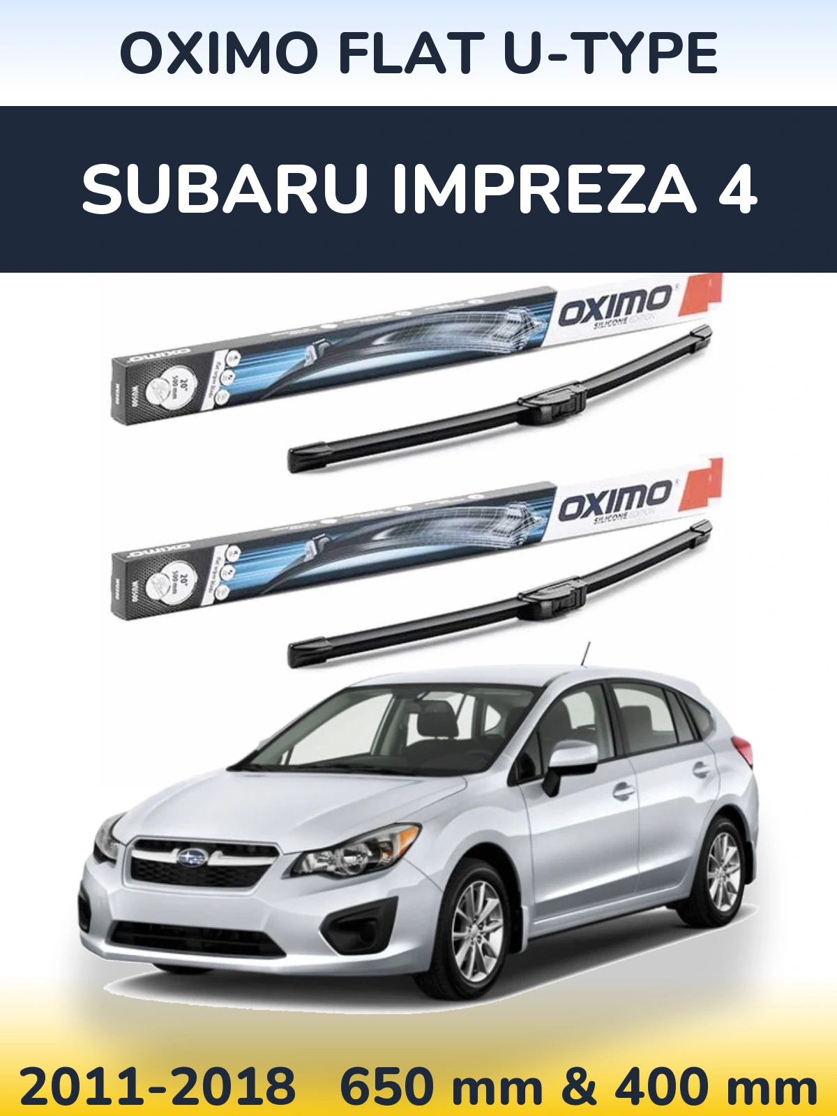 Комплект передних дворников Oximo Flat U-type 650 & 400 мм для Subaru Impreza 4 2011-2018