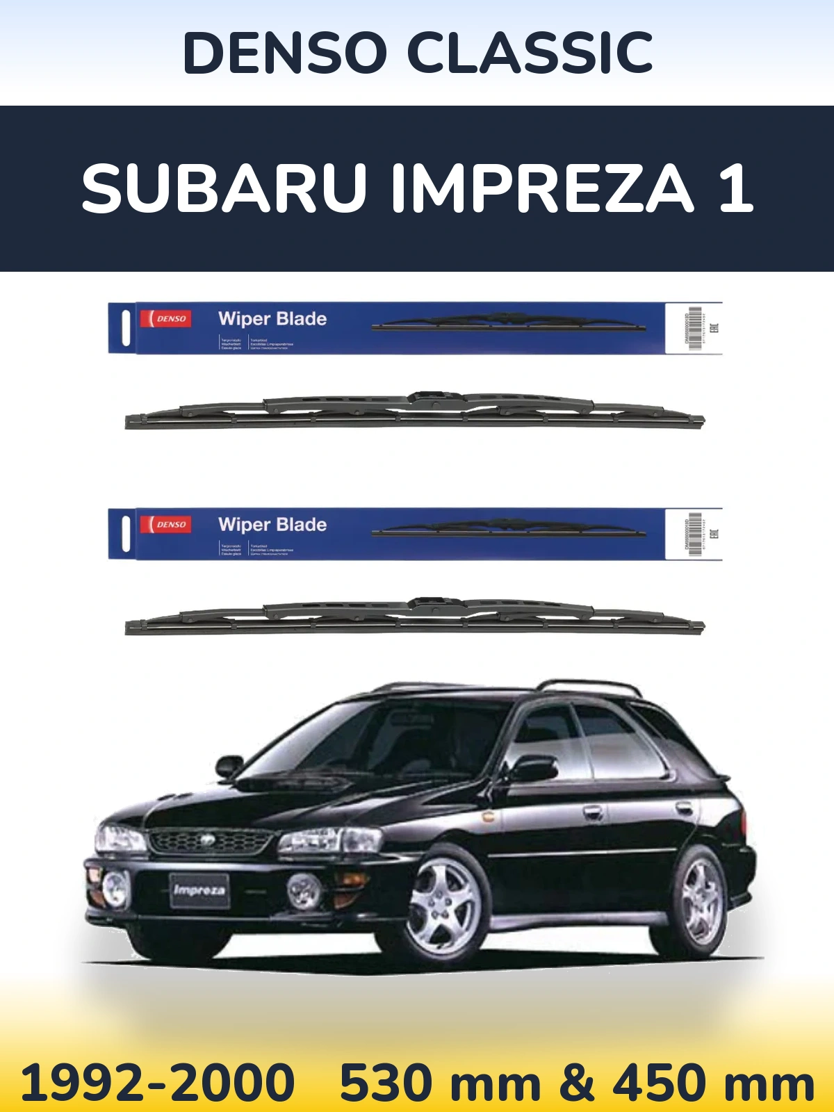 Komplet przednich wycieraczek Denso Classic 530 & 450 mm do Subaru Impreza 1 1992-2000
