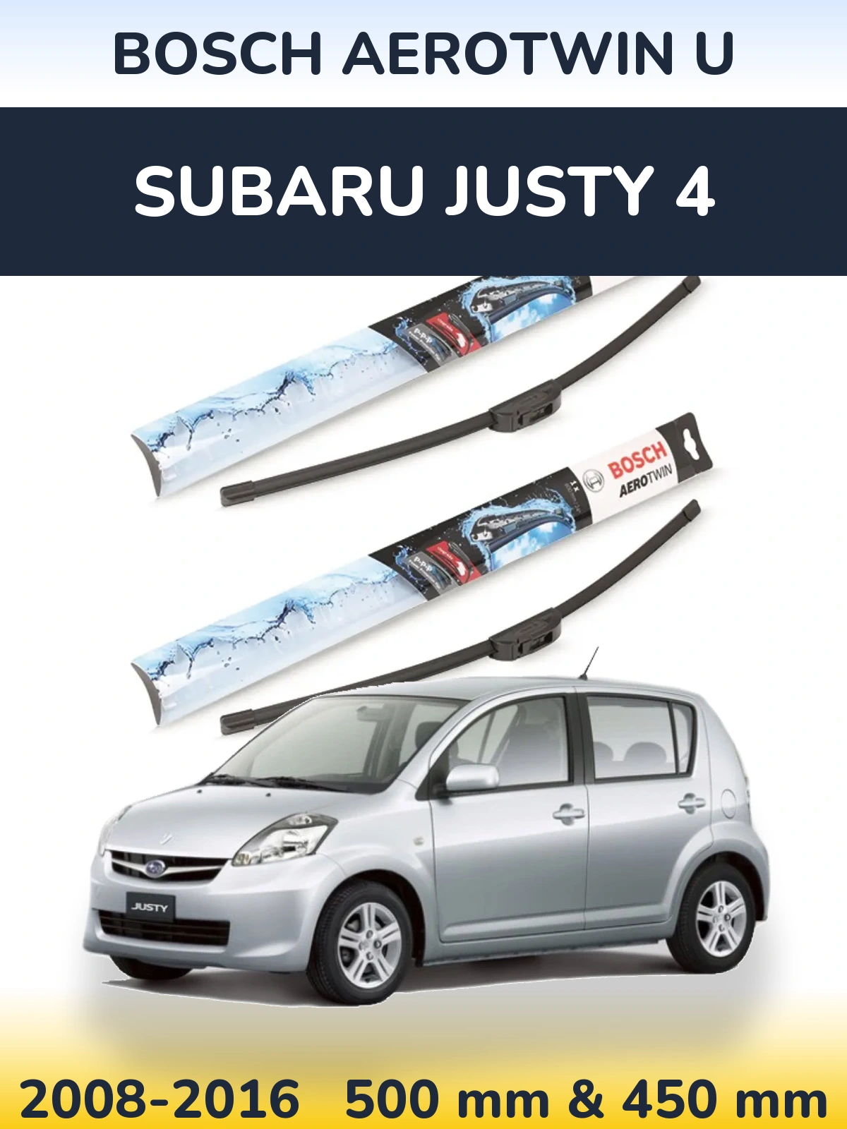 Komplet przednich wycieraczek BOSCH AeroTwin U 500 & 450 mm do Subaru Justy 4 2008-2016