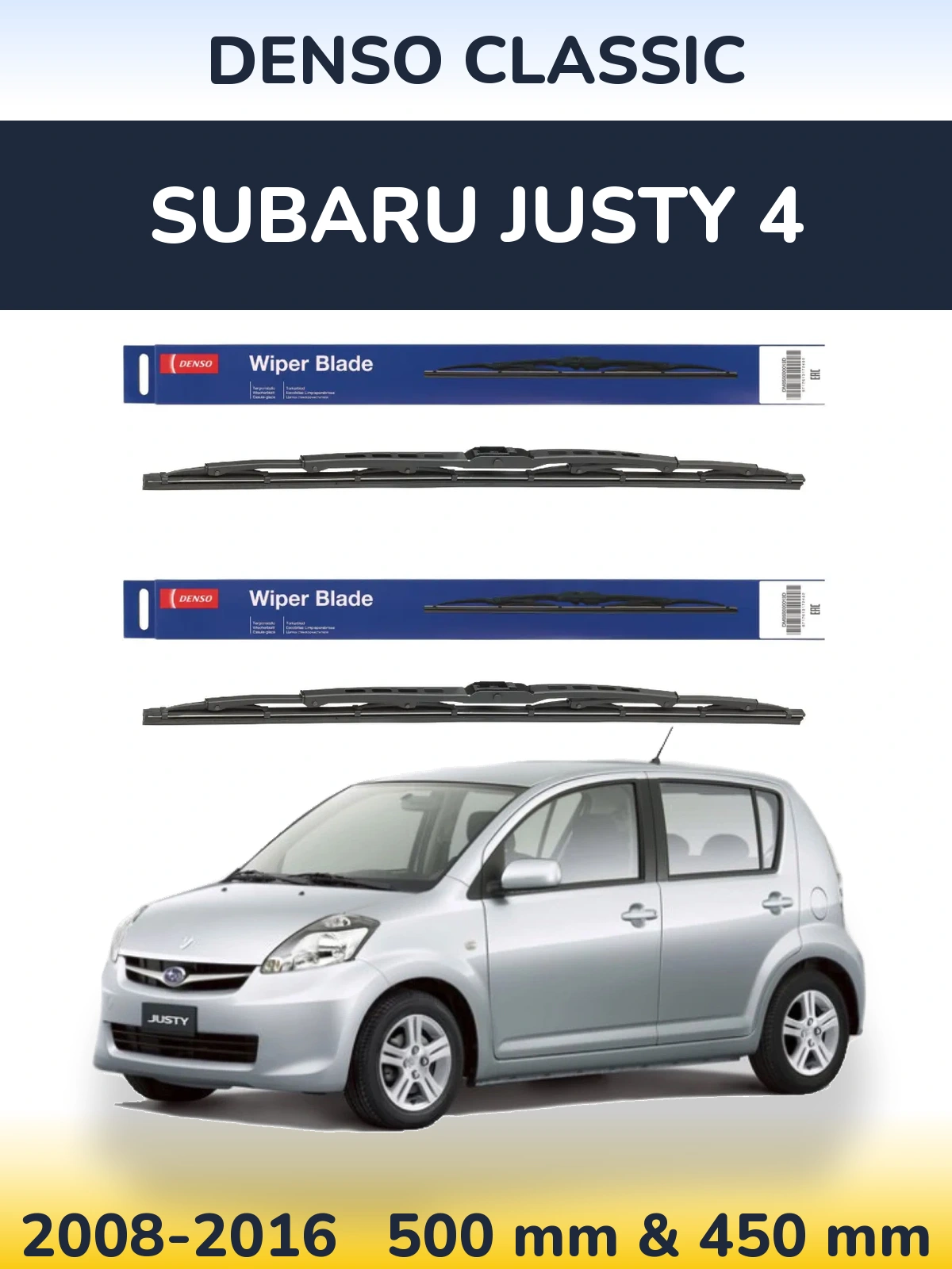 Komplet przednich wycieraczek Denso Classic 500 & 450 mm do Subaru Justy 4 2008-2016