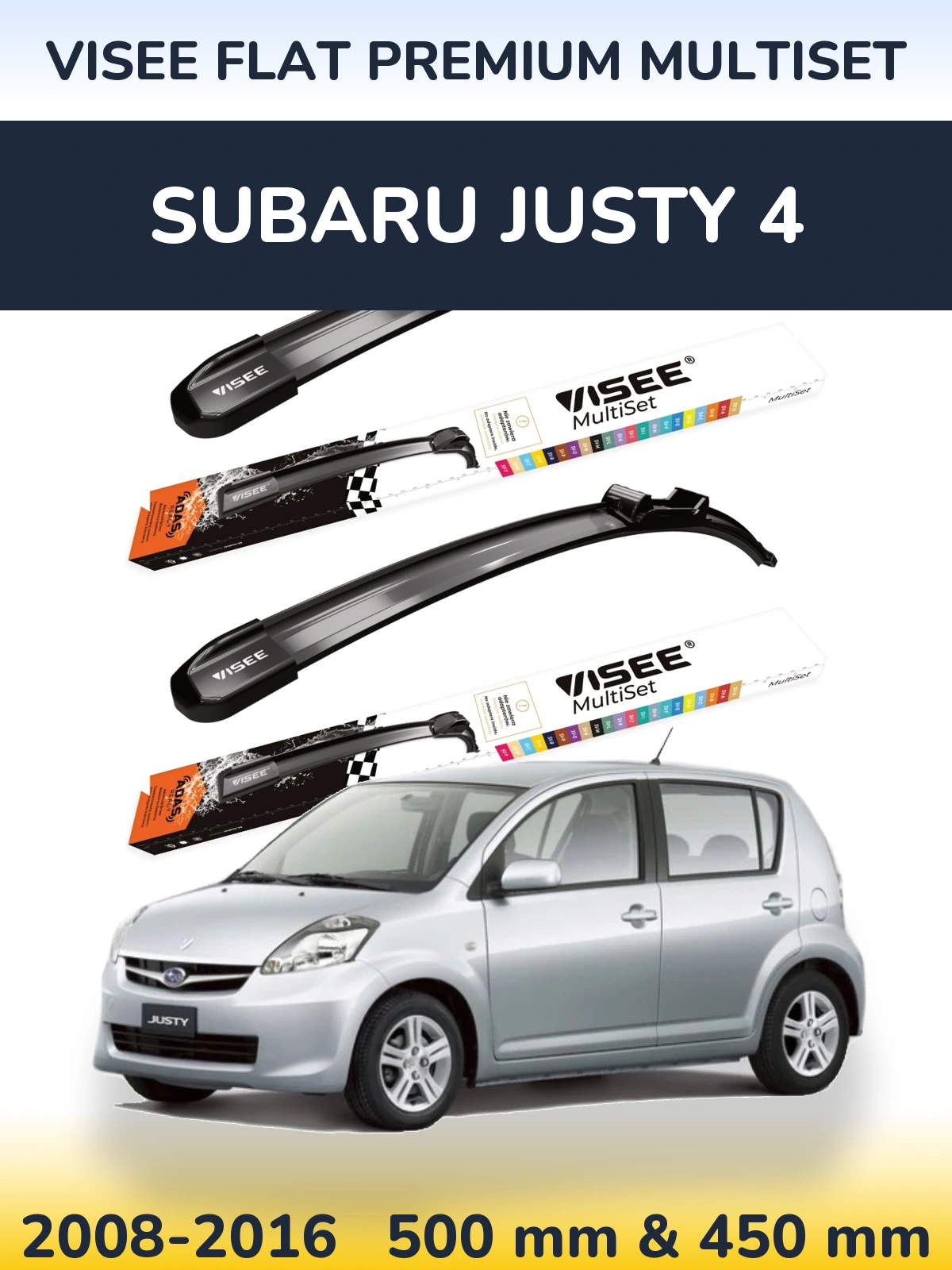 Komplet przednich wycieraczek VISEE FLAT PREMIUM MultiSet 500 & 450 mm do Subaru Justy 4 2008-2016