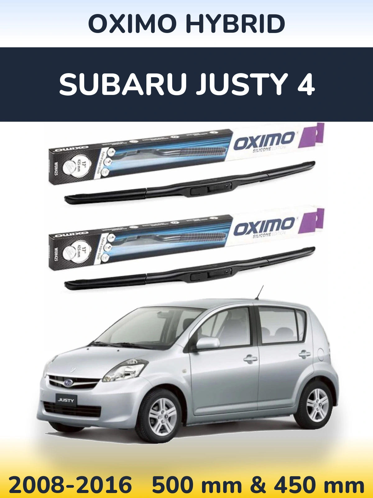 Komplet przednich wycieraczek Oximo Hybrid 500 & 450 mm do Subaru Justy 4 2008-2016