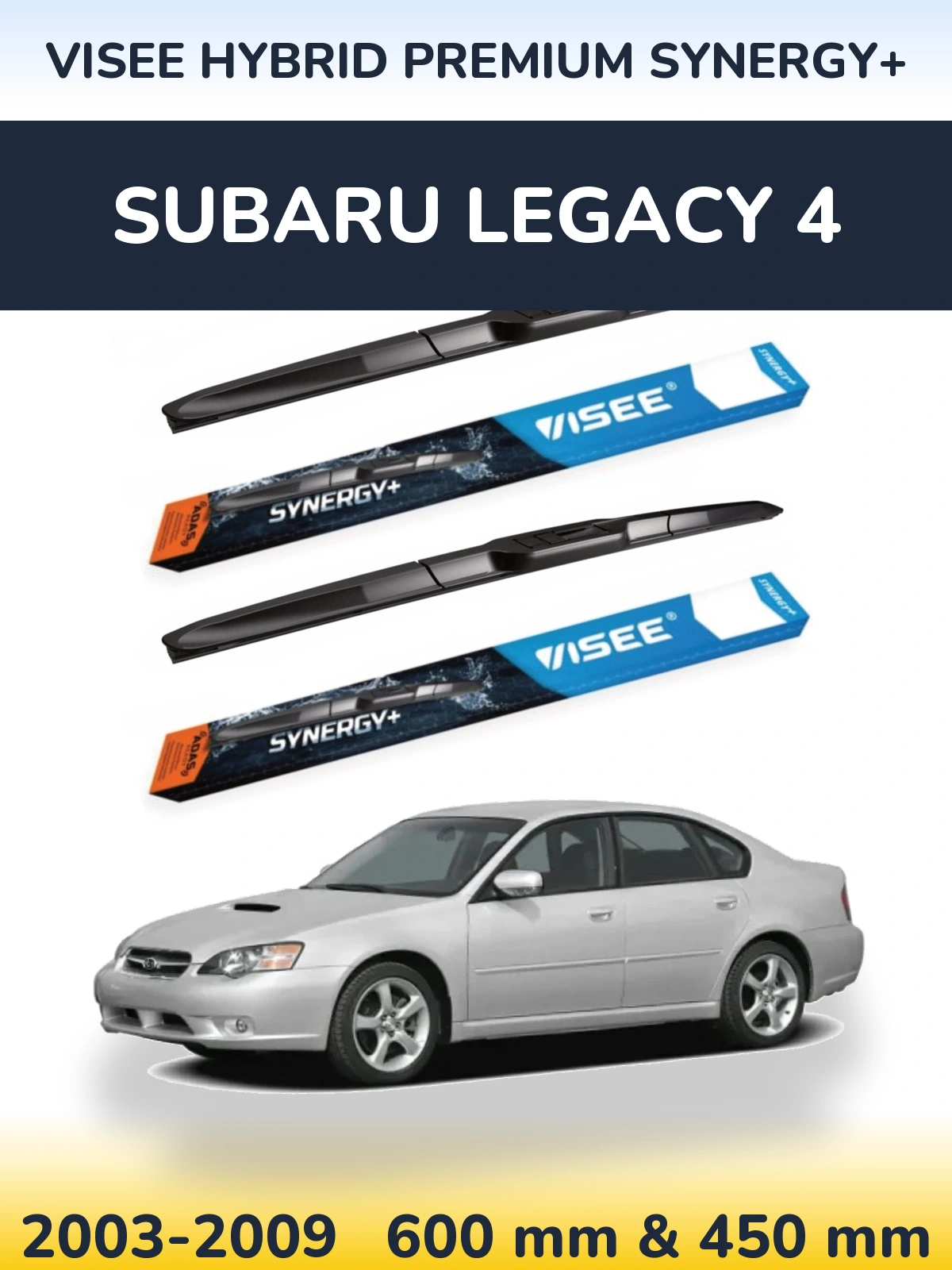Комплект передних дворников VISEE HYBRID PREMIUM SYNERGY+ 600 & 450 мм для Subaru Legacy 4 2003-2009