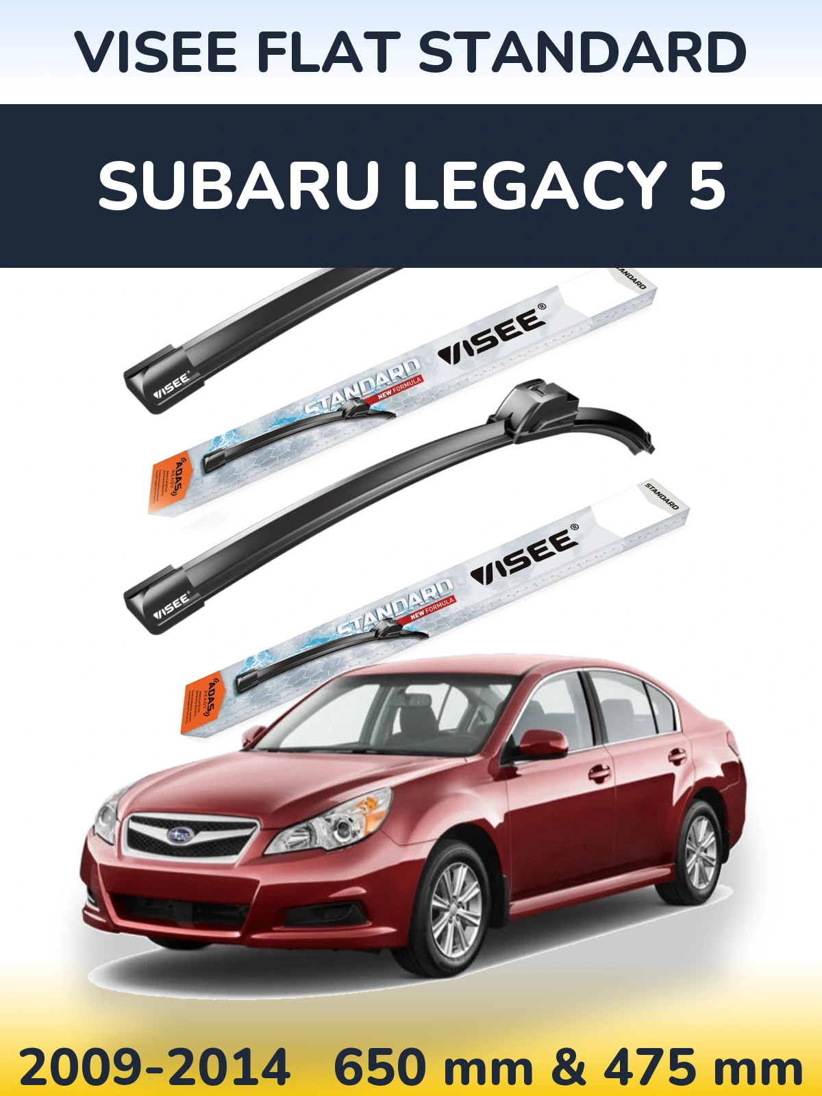 Комплект передних дворников VISEE FLAT STANDARD 650 & 475 мм для Subaru Legacy 5 2009-2014