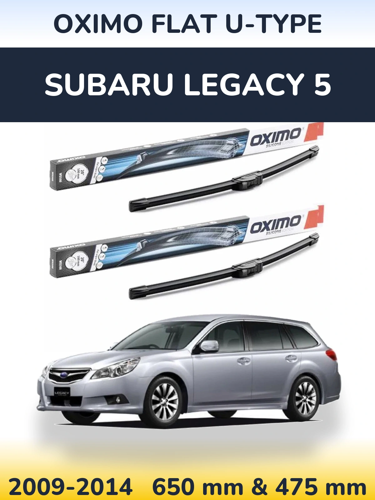 Komplet przednich wycieraczek Oximo Flat U-type 650 & 475 mm do Subaru Legacy 5 2009-2014