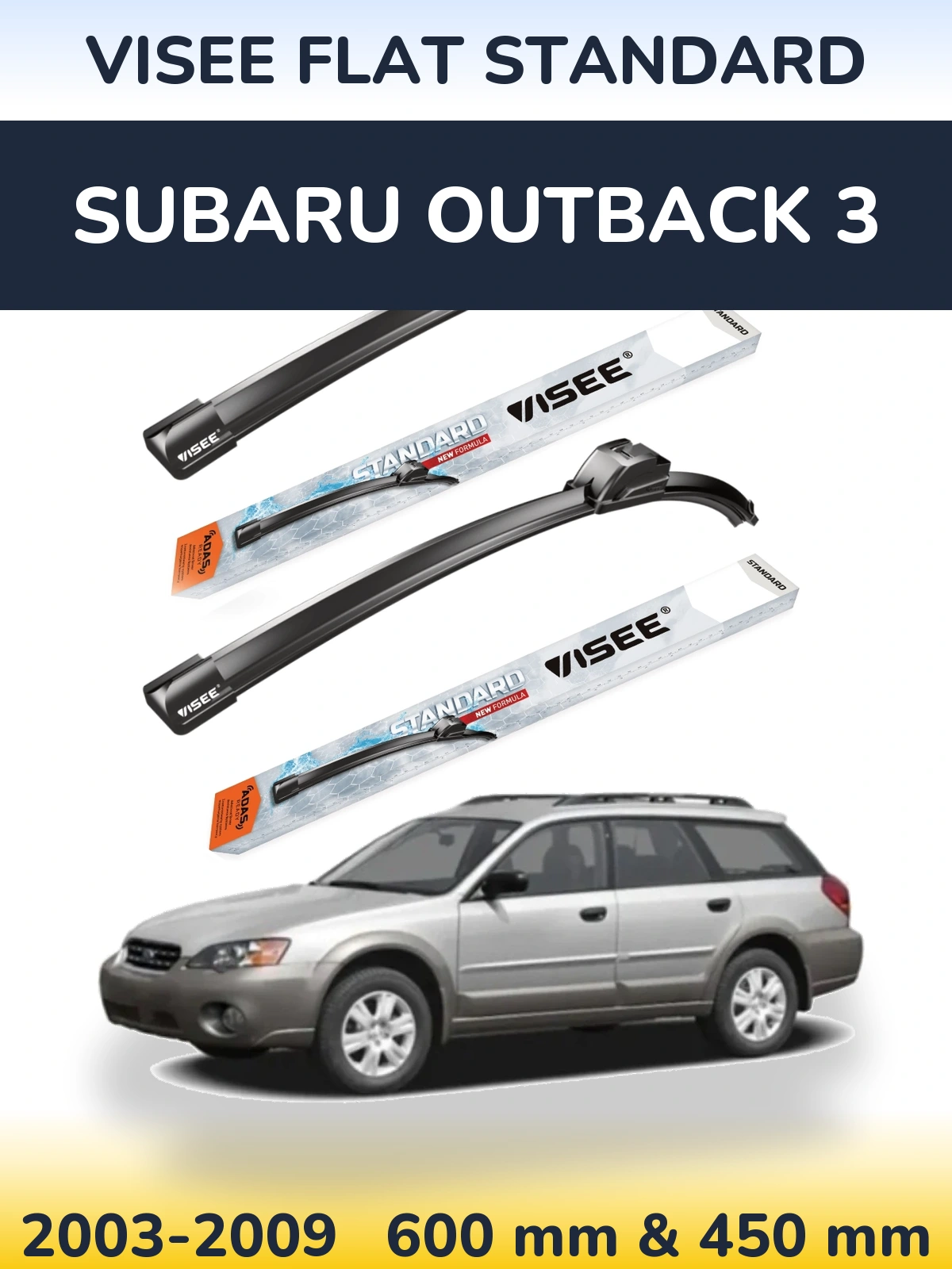 Front wiper blade set VISEE FLAT STANDARD 600 & 450 mm for Subaru Outback 3 2003-2009
