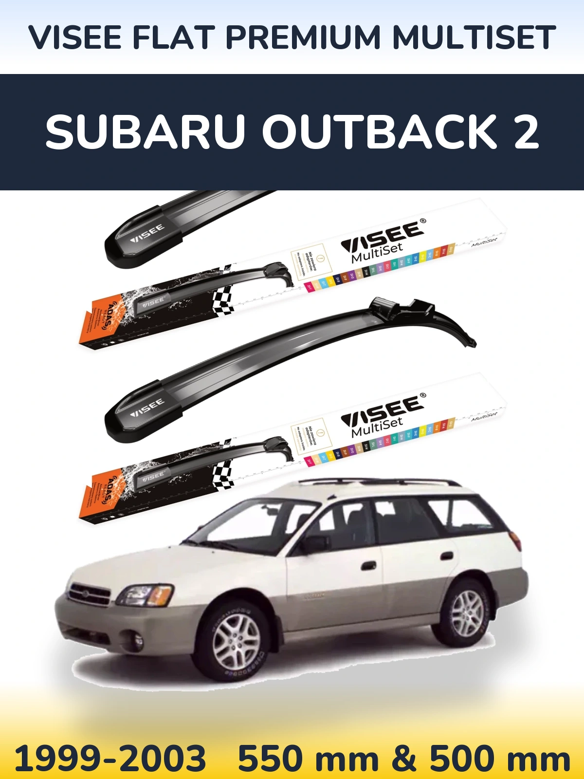 Front wiper blade set VISEE FLAT PREMIUM MultiSet 550 & 500 mm for Subaru Outback 2 1999-2003